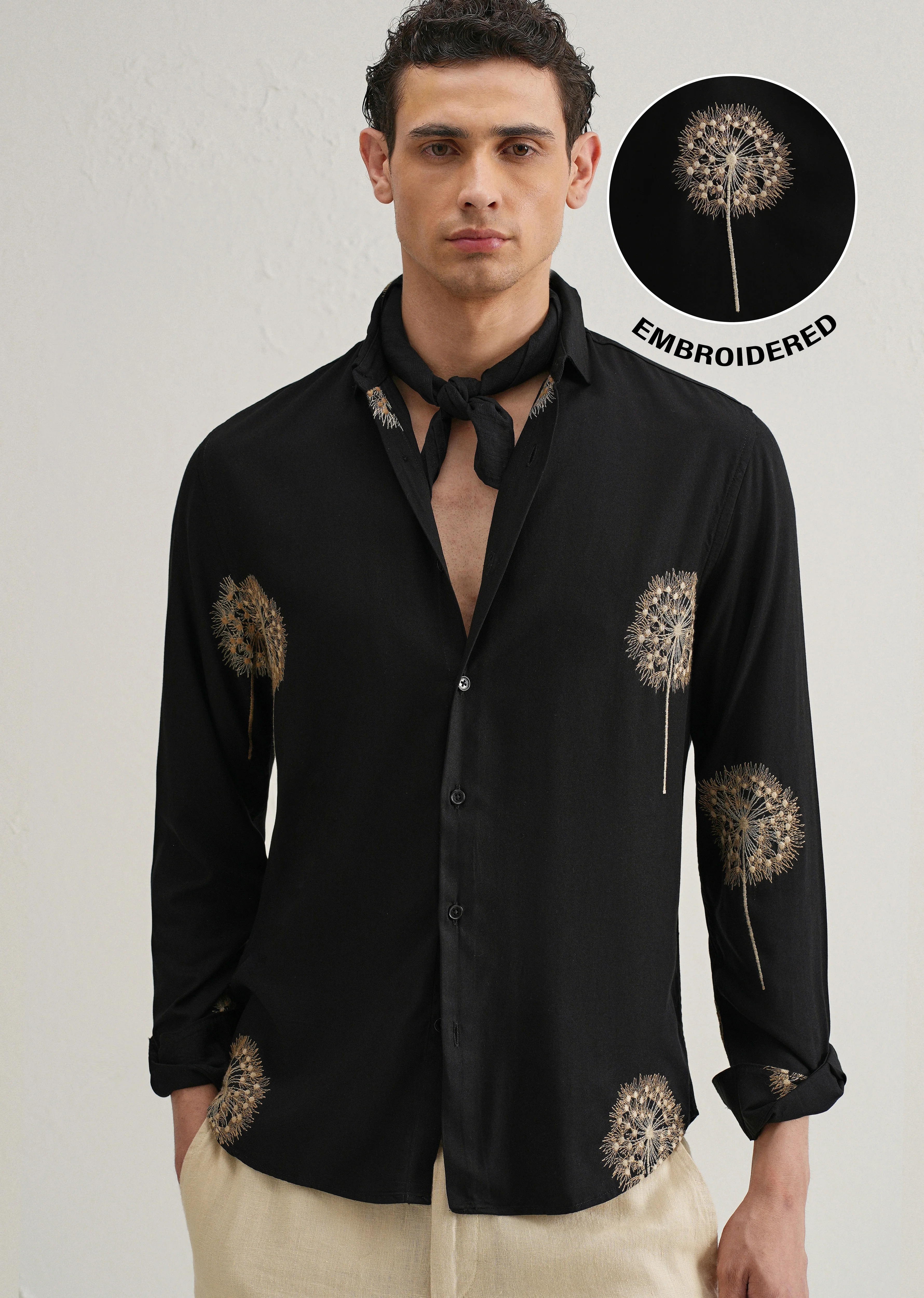 Black Dandelion Embroidery Shirt - Image 7