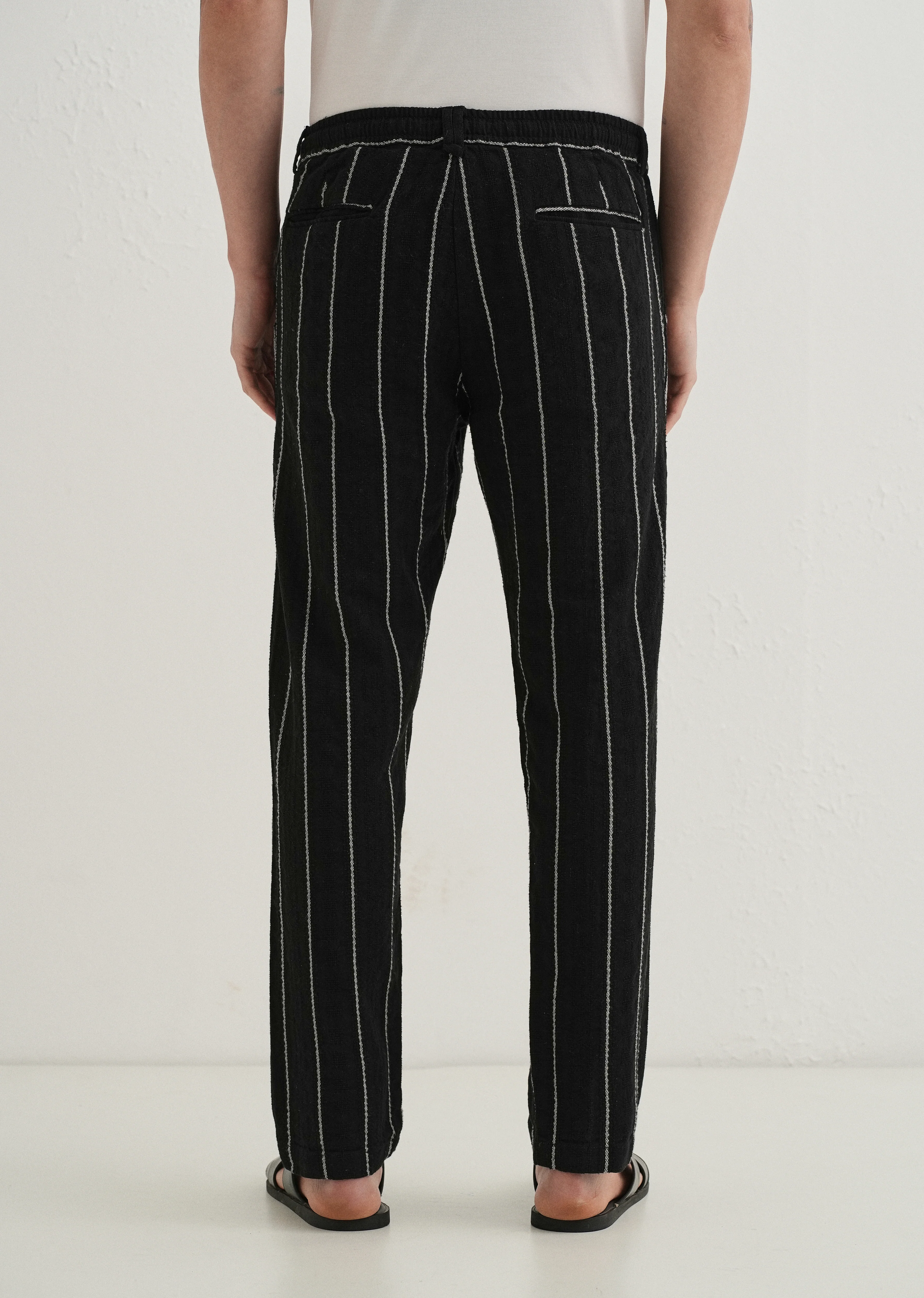 Black Dobby Cotton Stripe Pants - Image 2