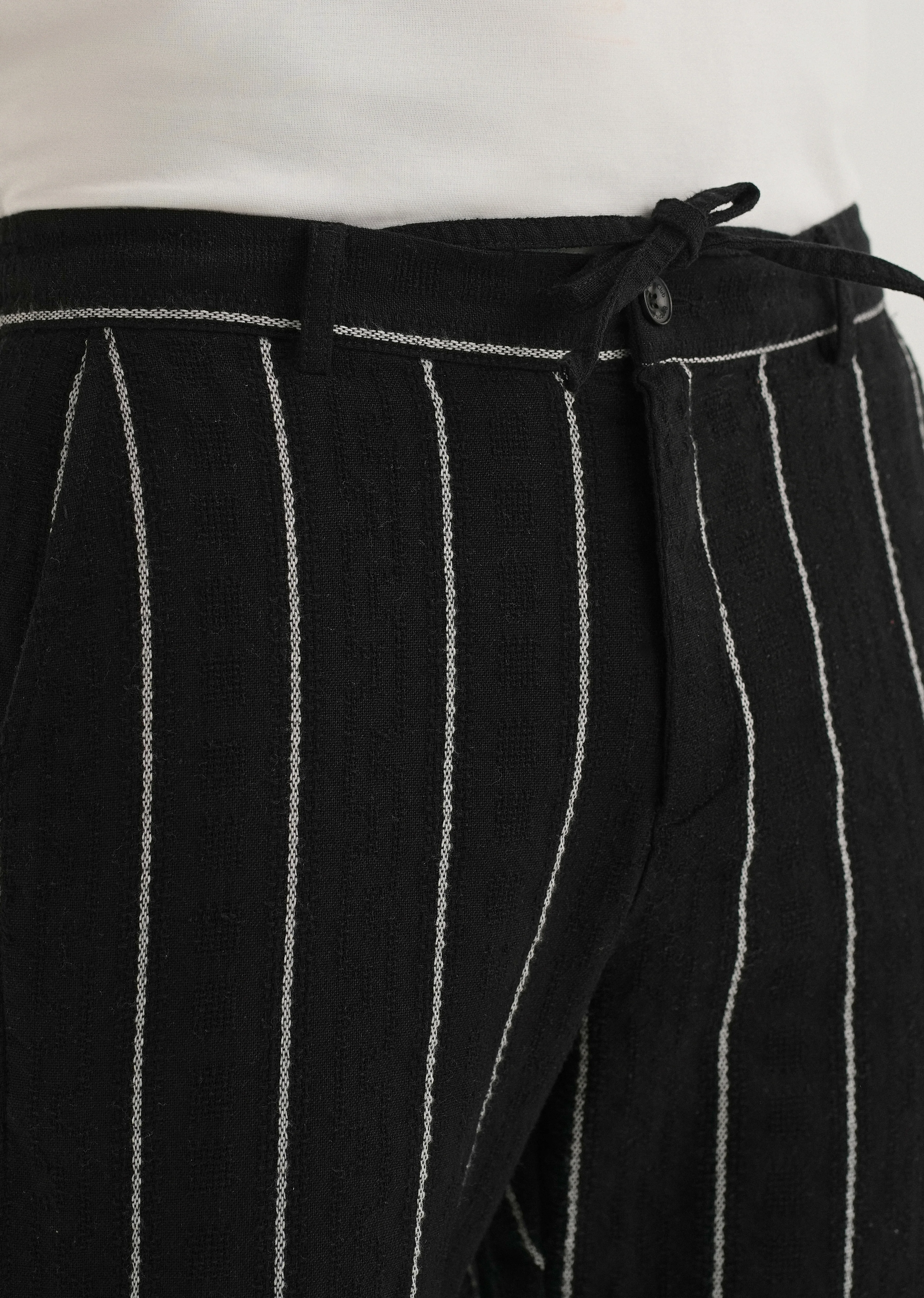 Black Dobby Cotton Stripe Pants - Image 5