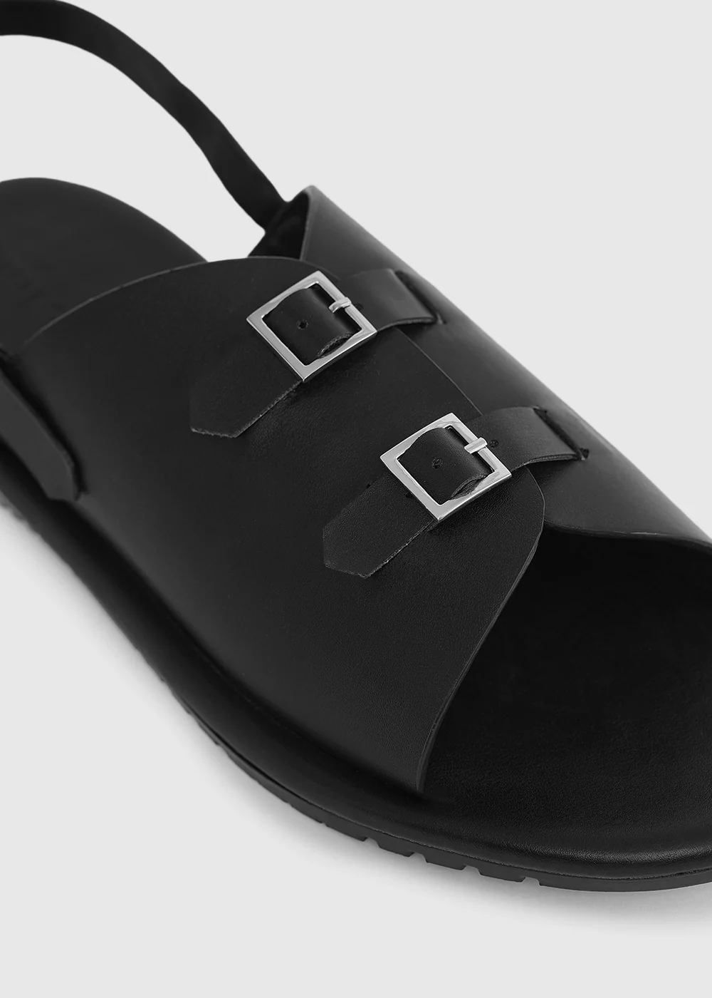 Black Double Buckle Backstrap Sandals - Image 3
