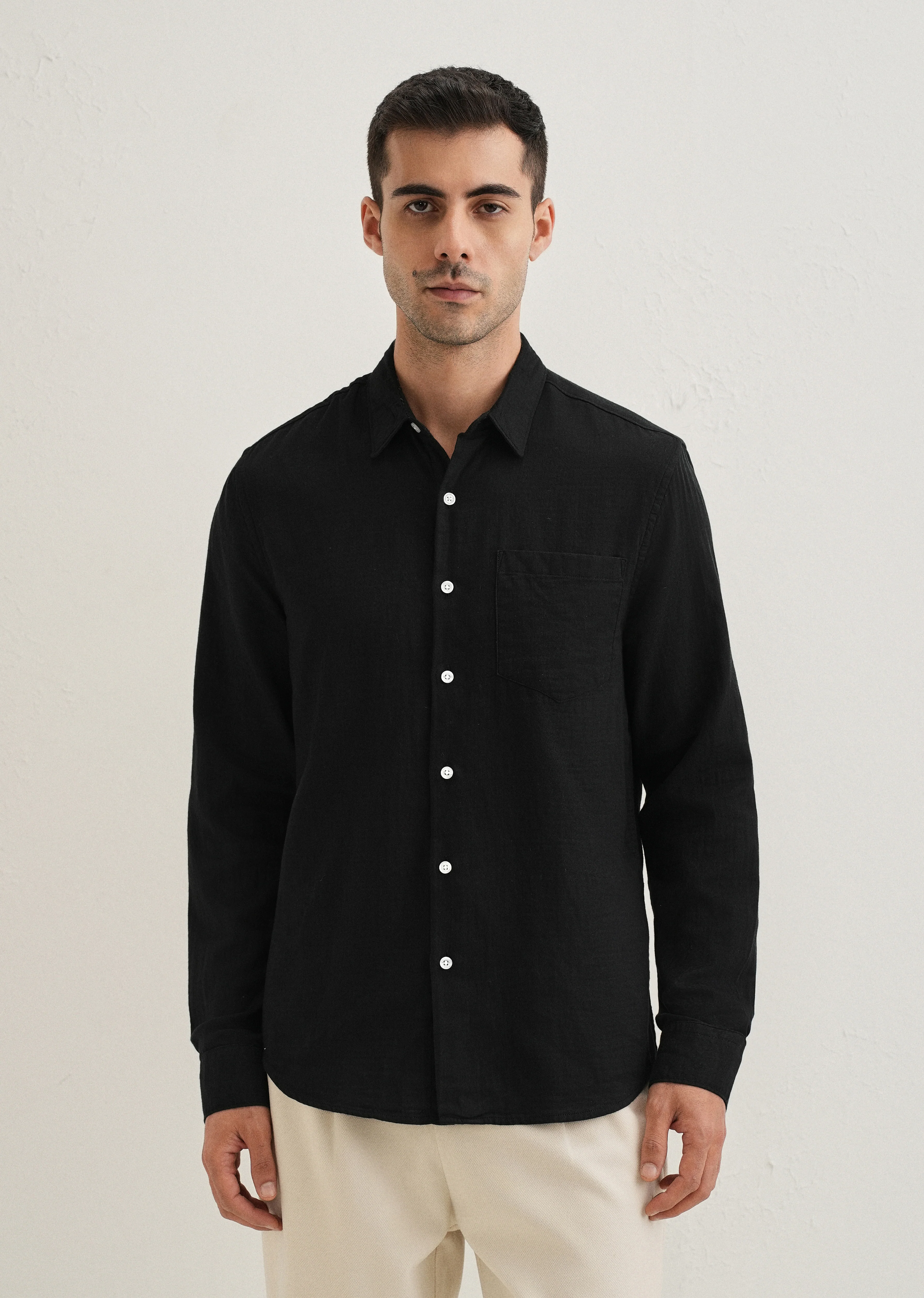 Black Double Cloth Cotton Shirt - Image 4