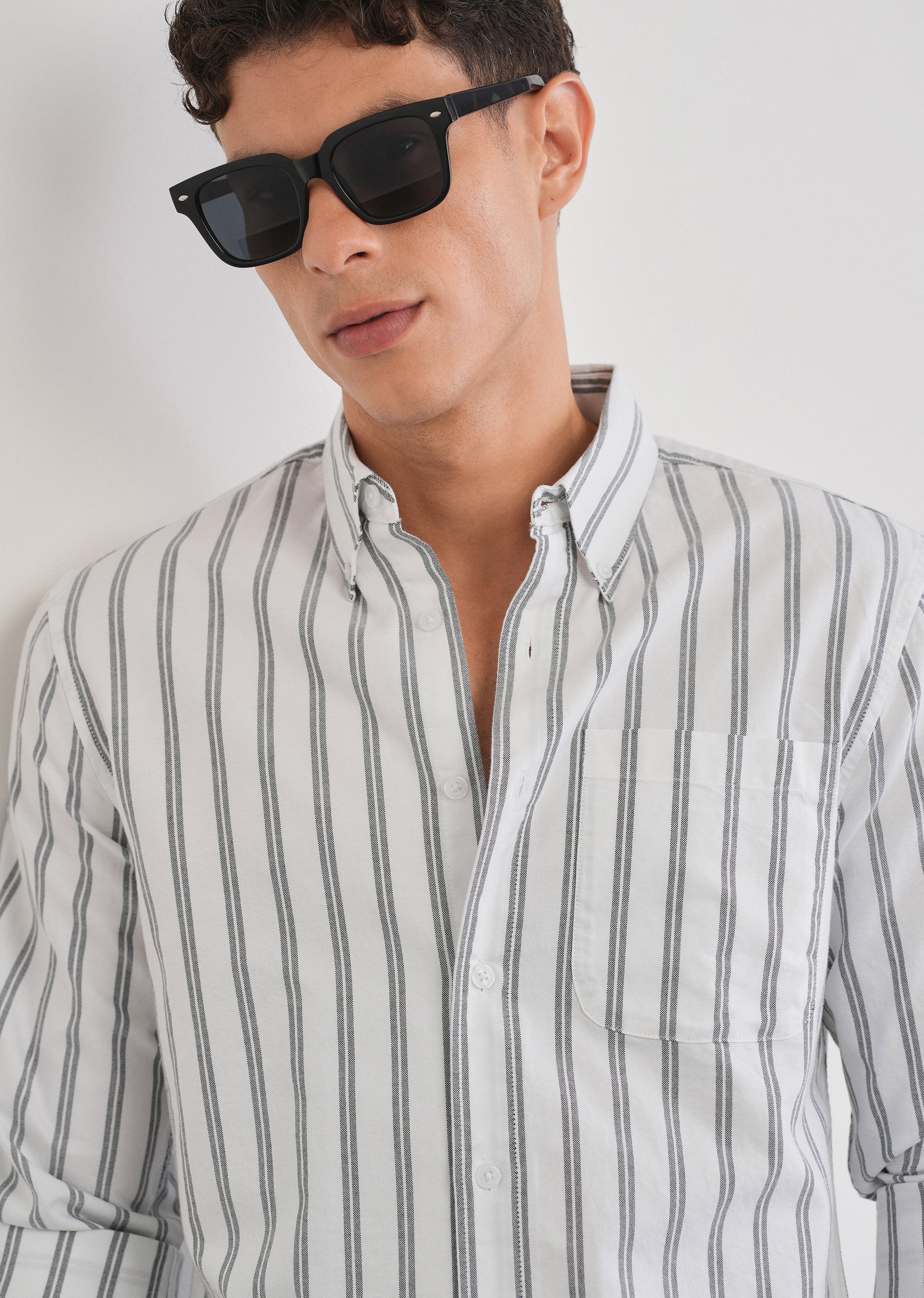 Black Double Stripe Cotton Shirt - Image 5