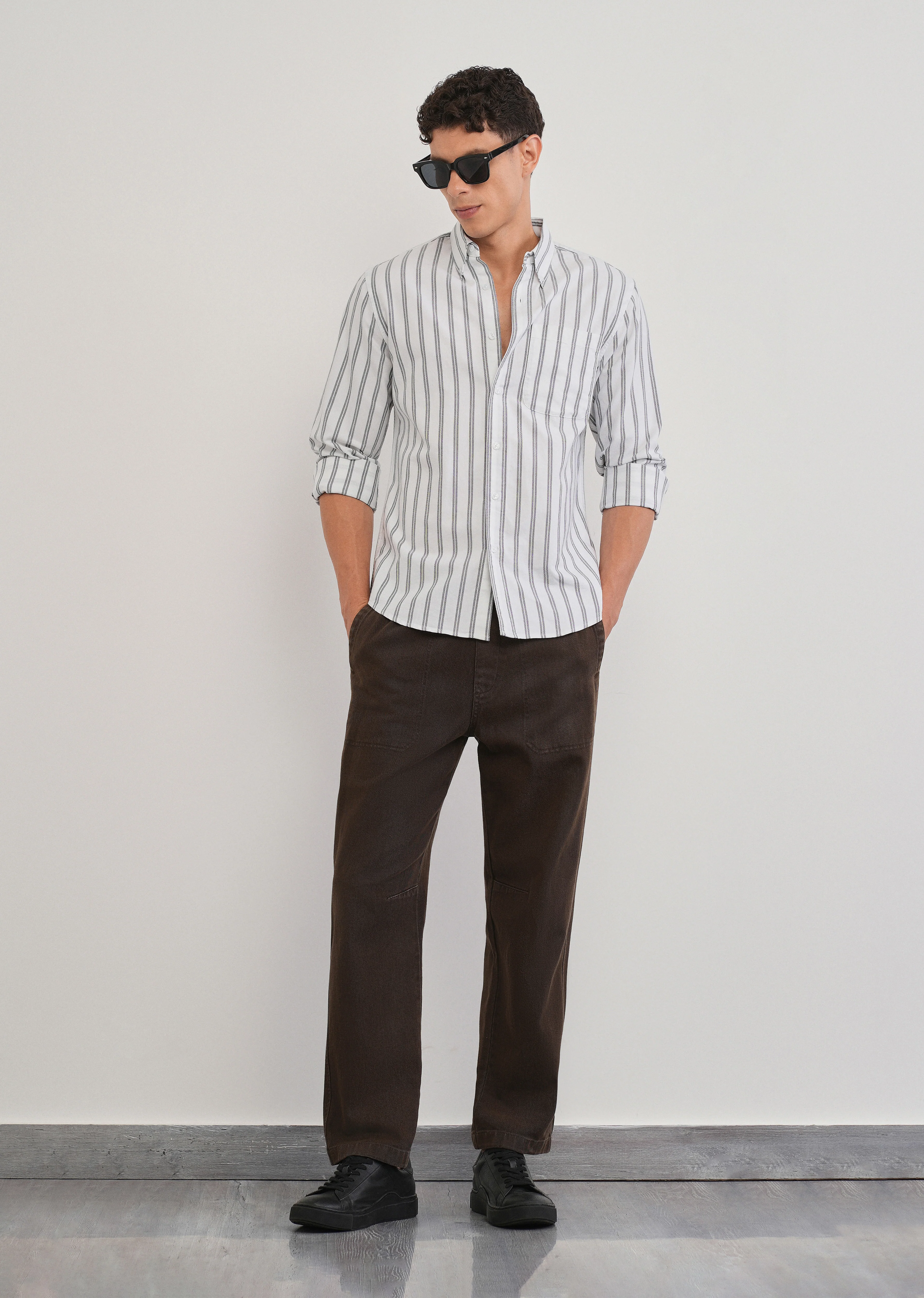 Black Double Stripe Cotton Shirt - Image 6