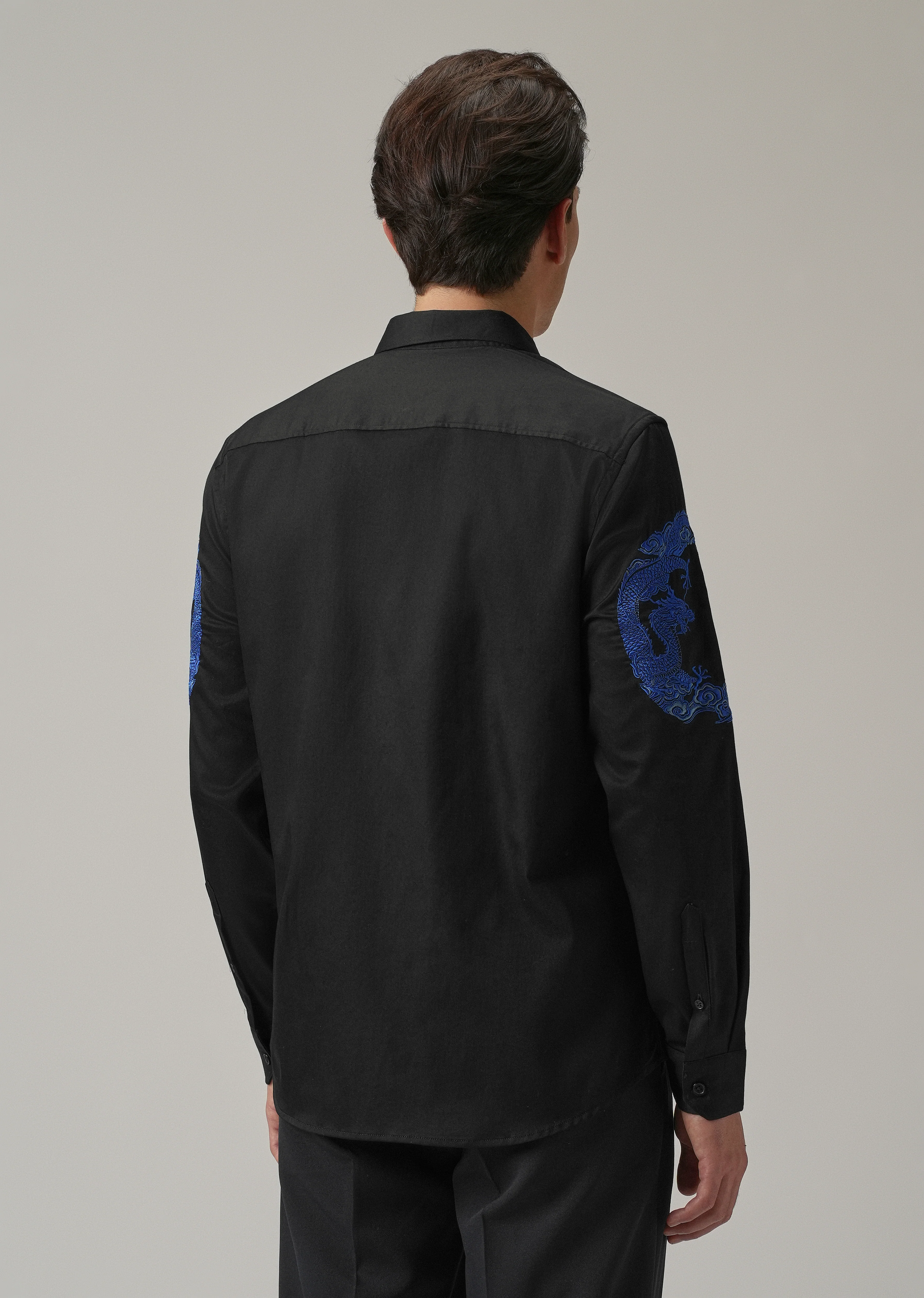 Black Dragon and Phoenix Embroidery Designer Shirt - Image 2