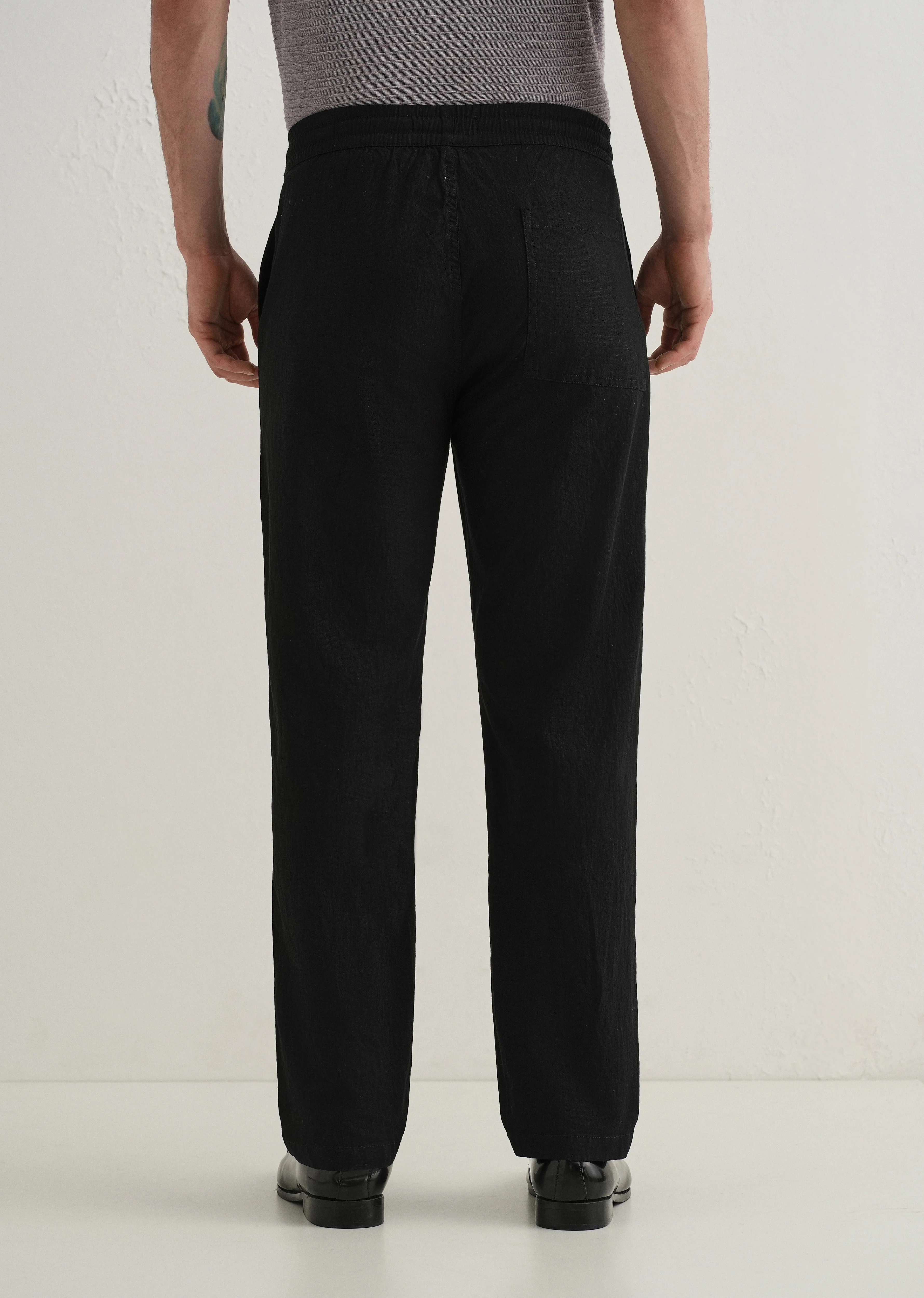 Black Drawstring Cotton Linen Pant - Image 2