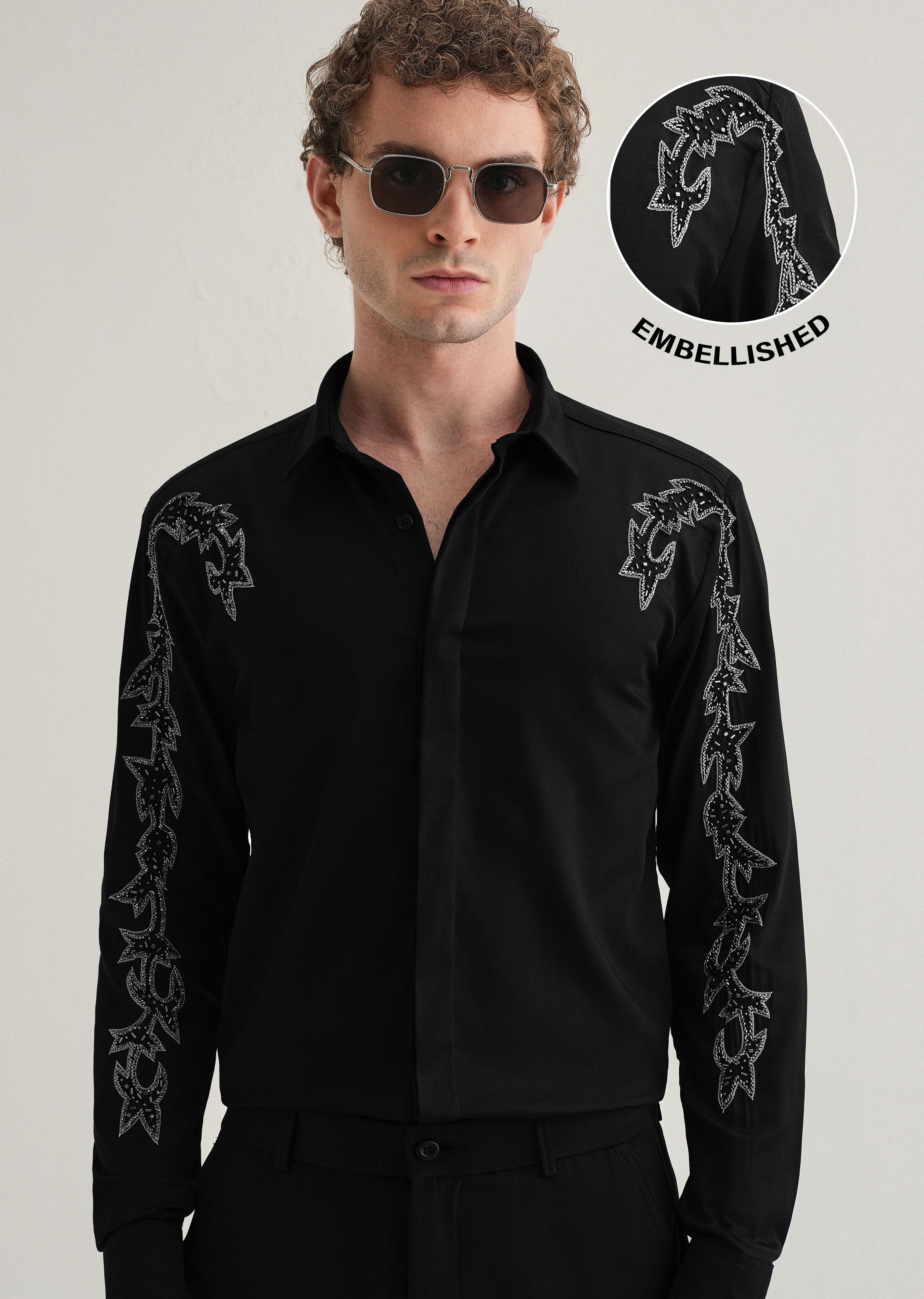 Black Embellished Designer Shirt - Image 7