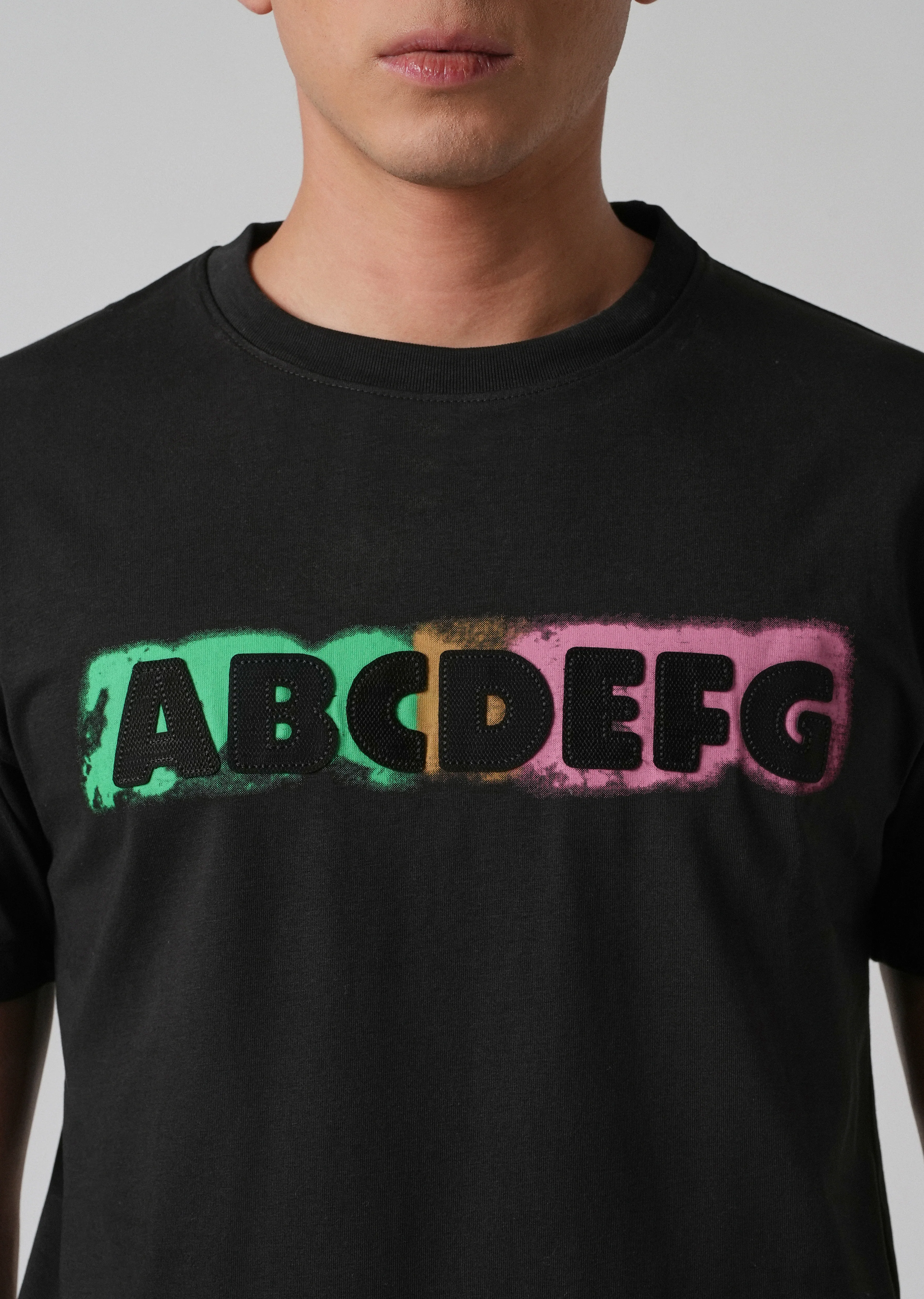 Black Embossed Printed Slim Fit T-shirt - Image 5