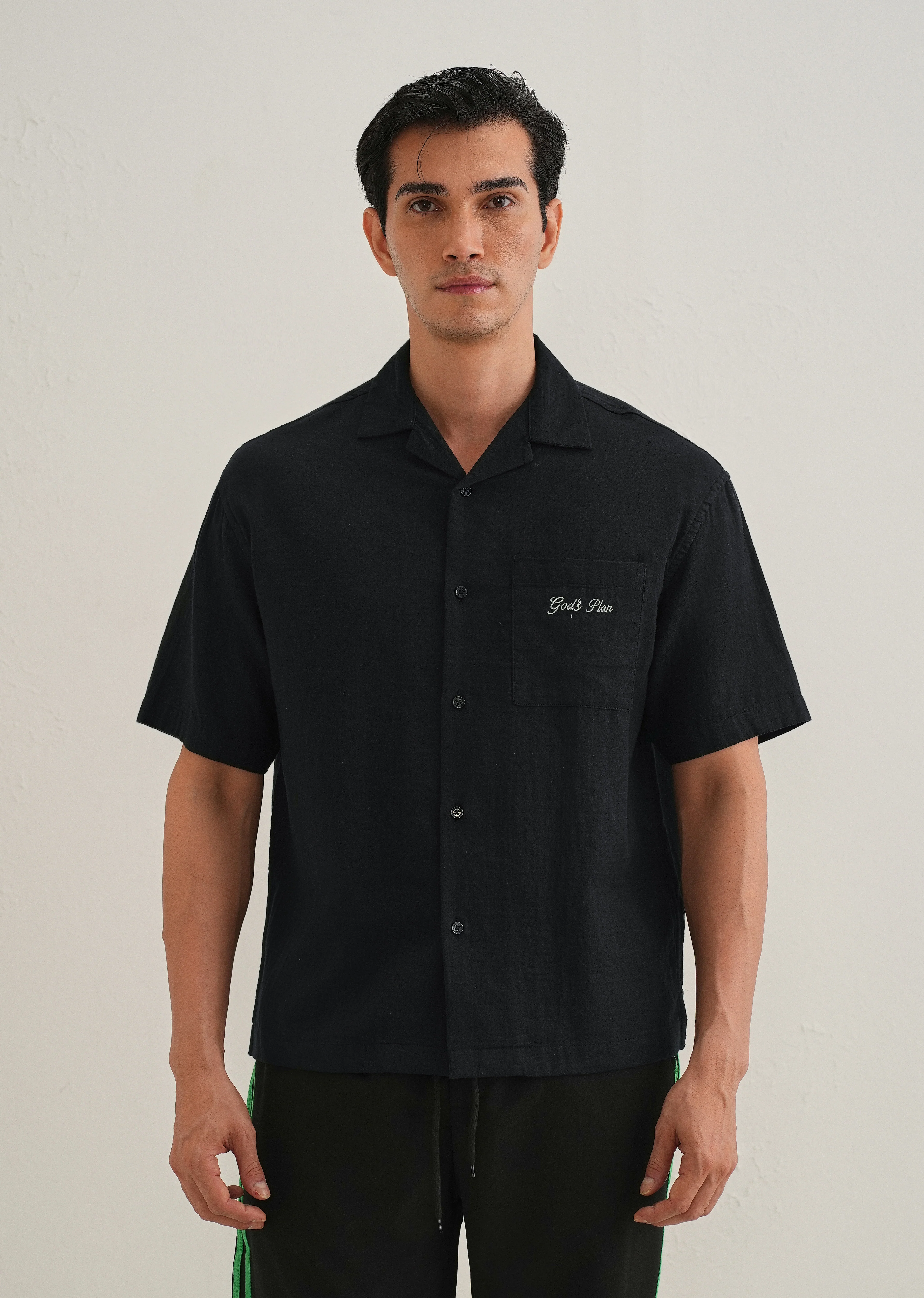 Black Embroidered Double Cloth Cotton Shirt - Image 3