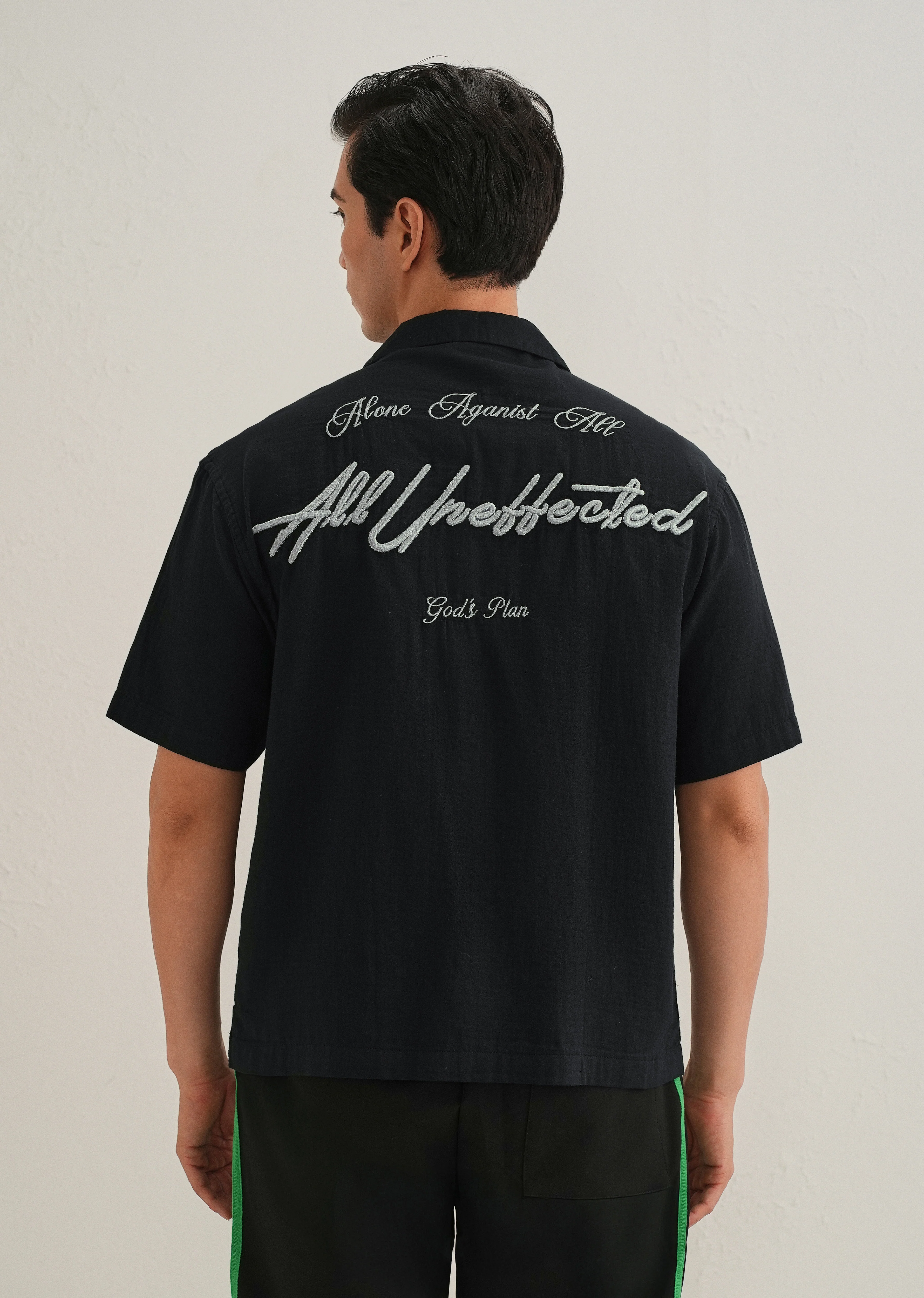 Black Embroidered Double Cloth Cotton Shirt - Image 4
