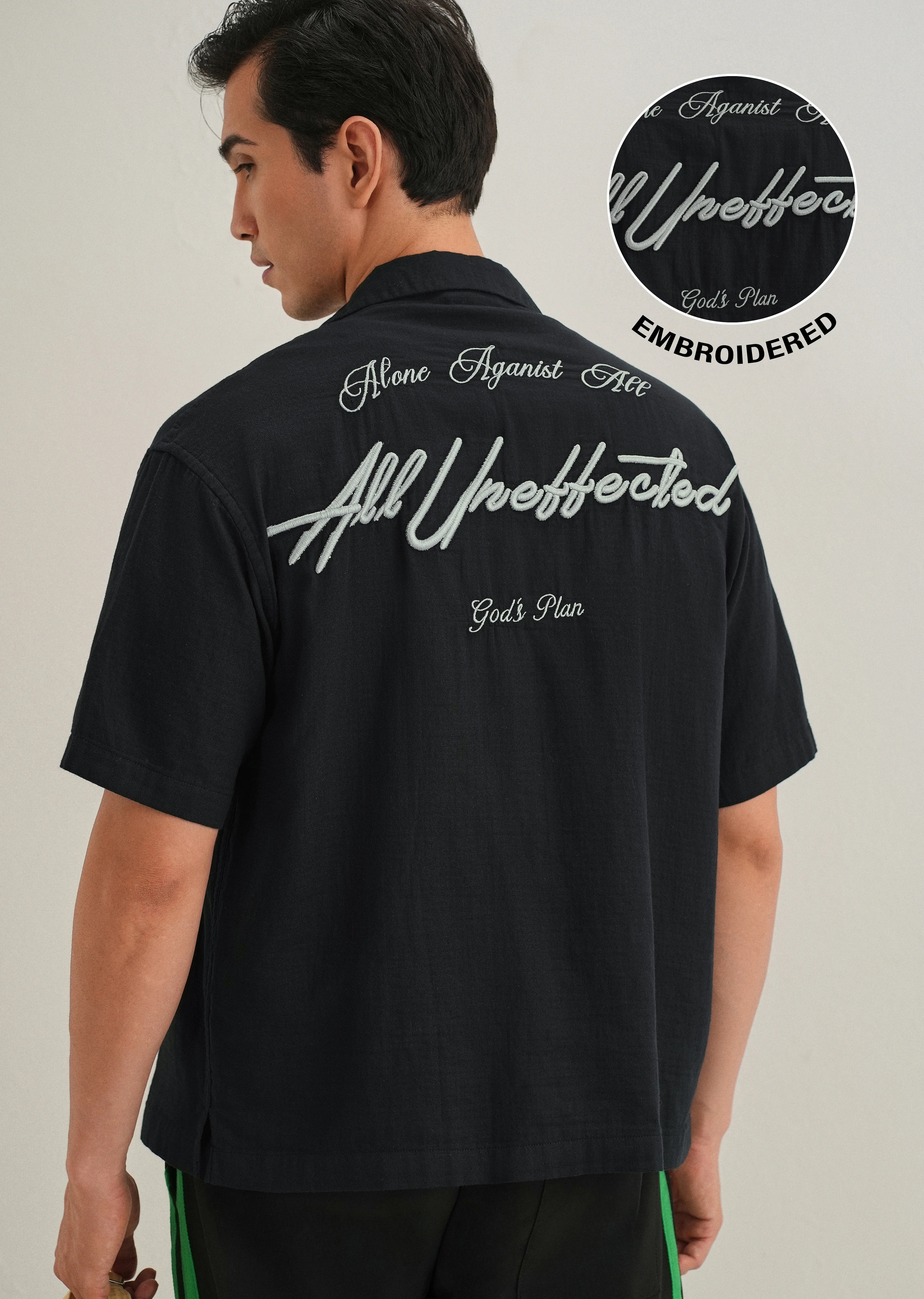 Black Embroidered Double Cloth Cotton Shirt - Image 8