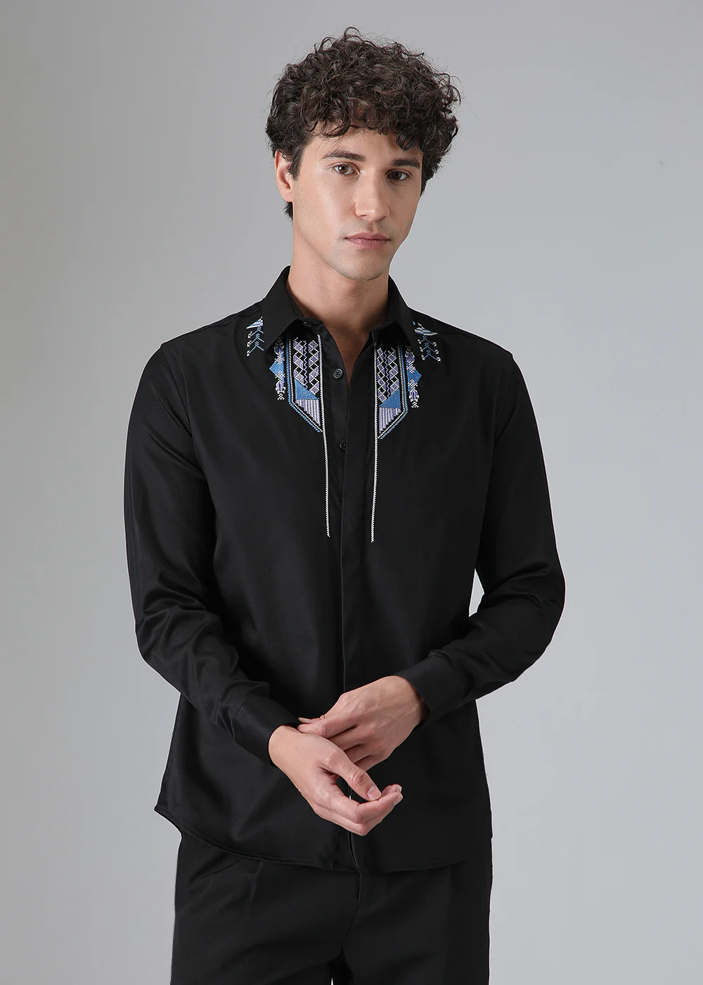Black Ethnic Embroidery Designer Shirt - Image 3
