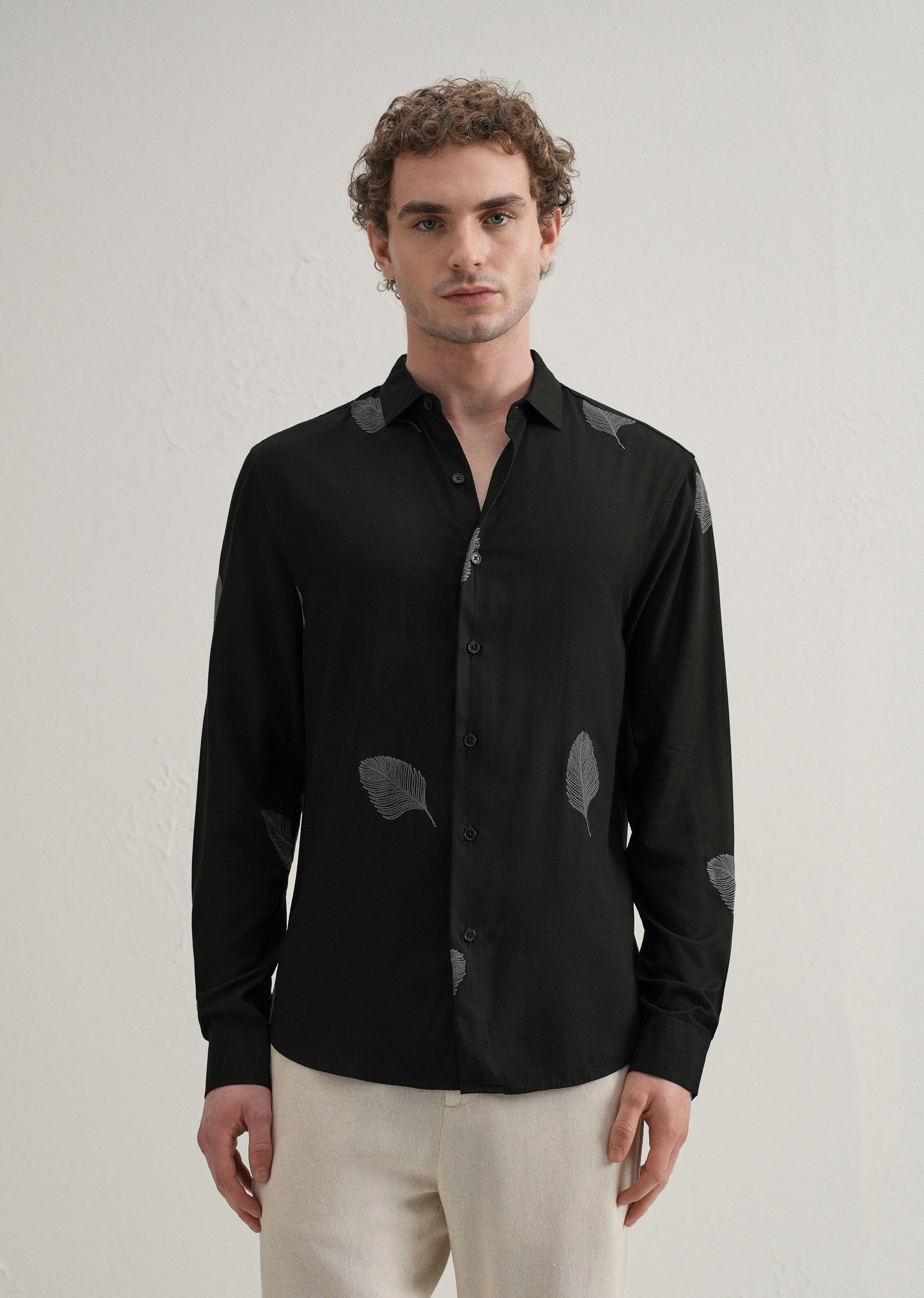 Black Feather Embroidery Shirt - Image 4