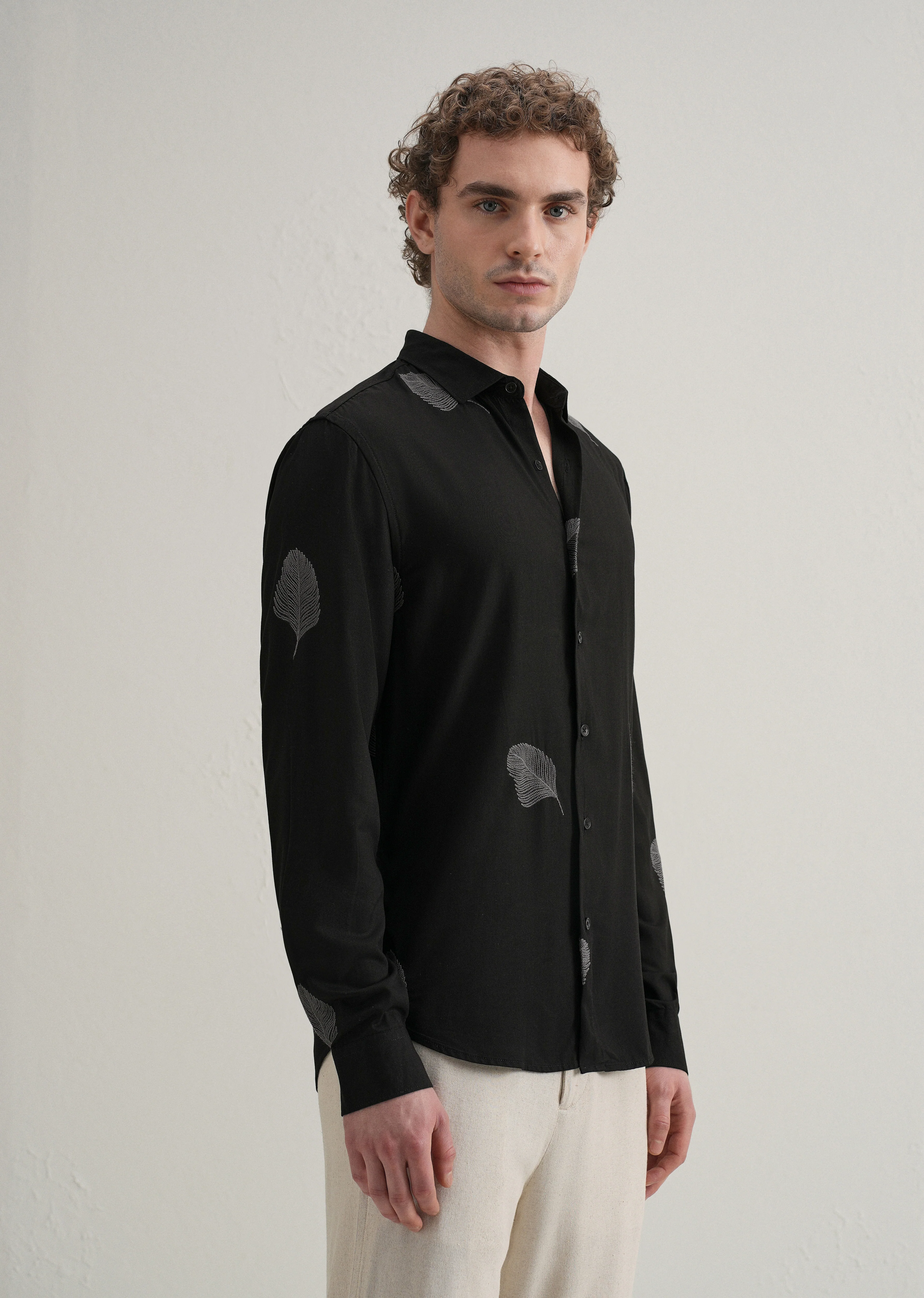 Black Feather Embroidery Shirt - Image 5