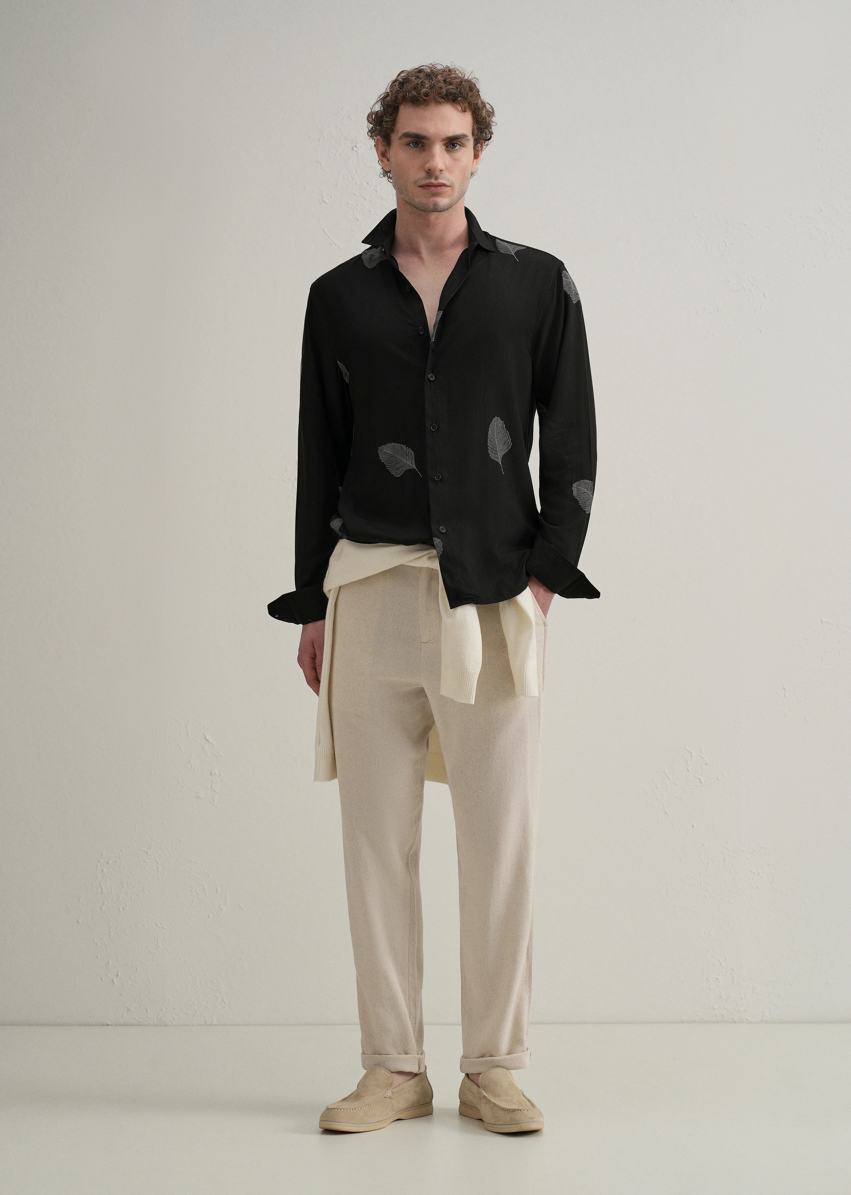 Black Feather Embroidery Shirt - Image 6