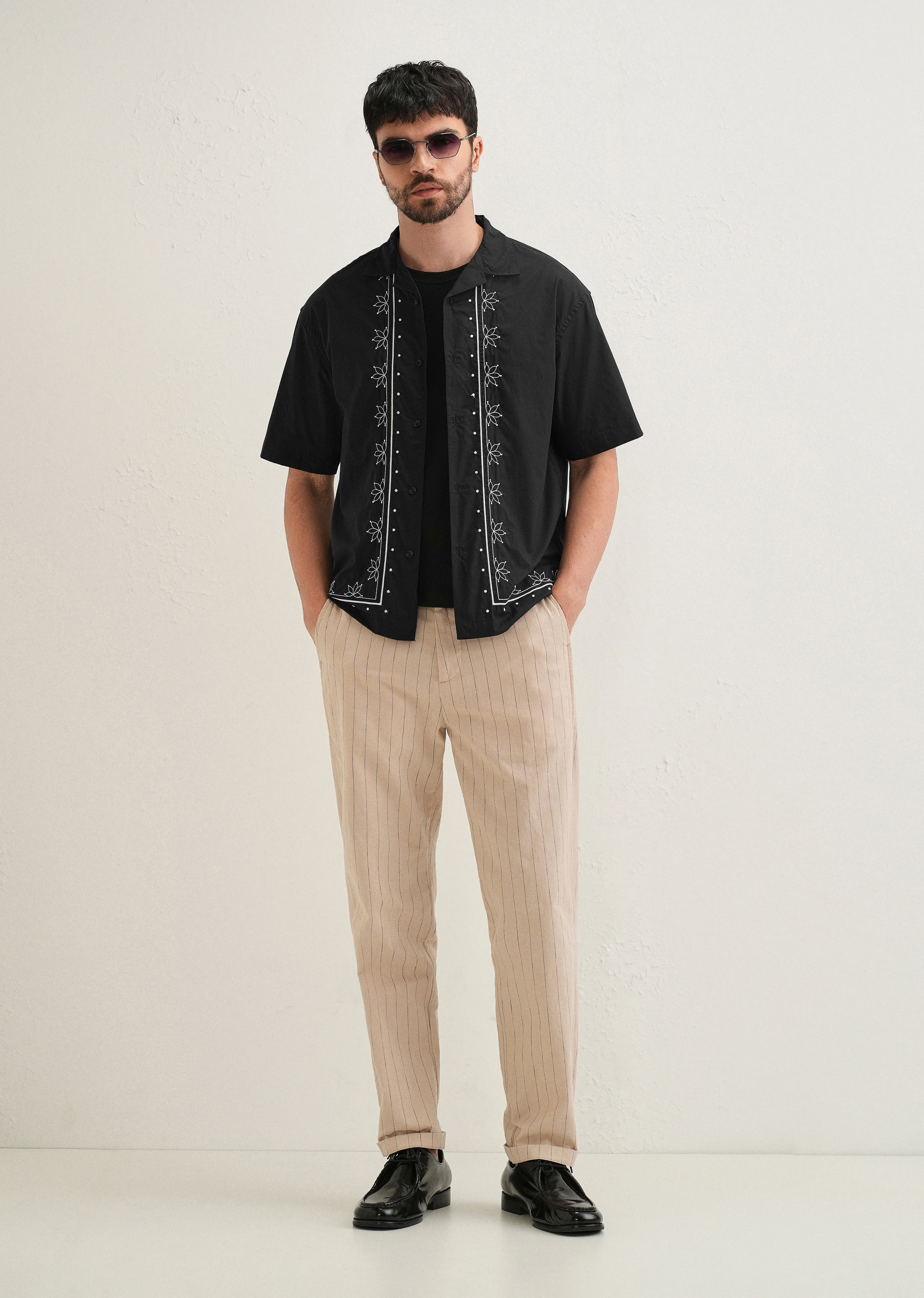 Black Floral Embroidered Pure Cotton Shirt - Image 7