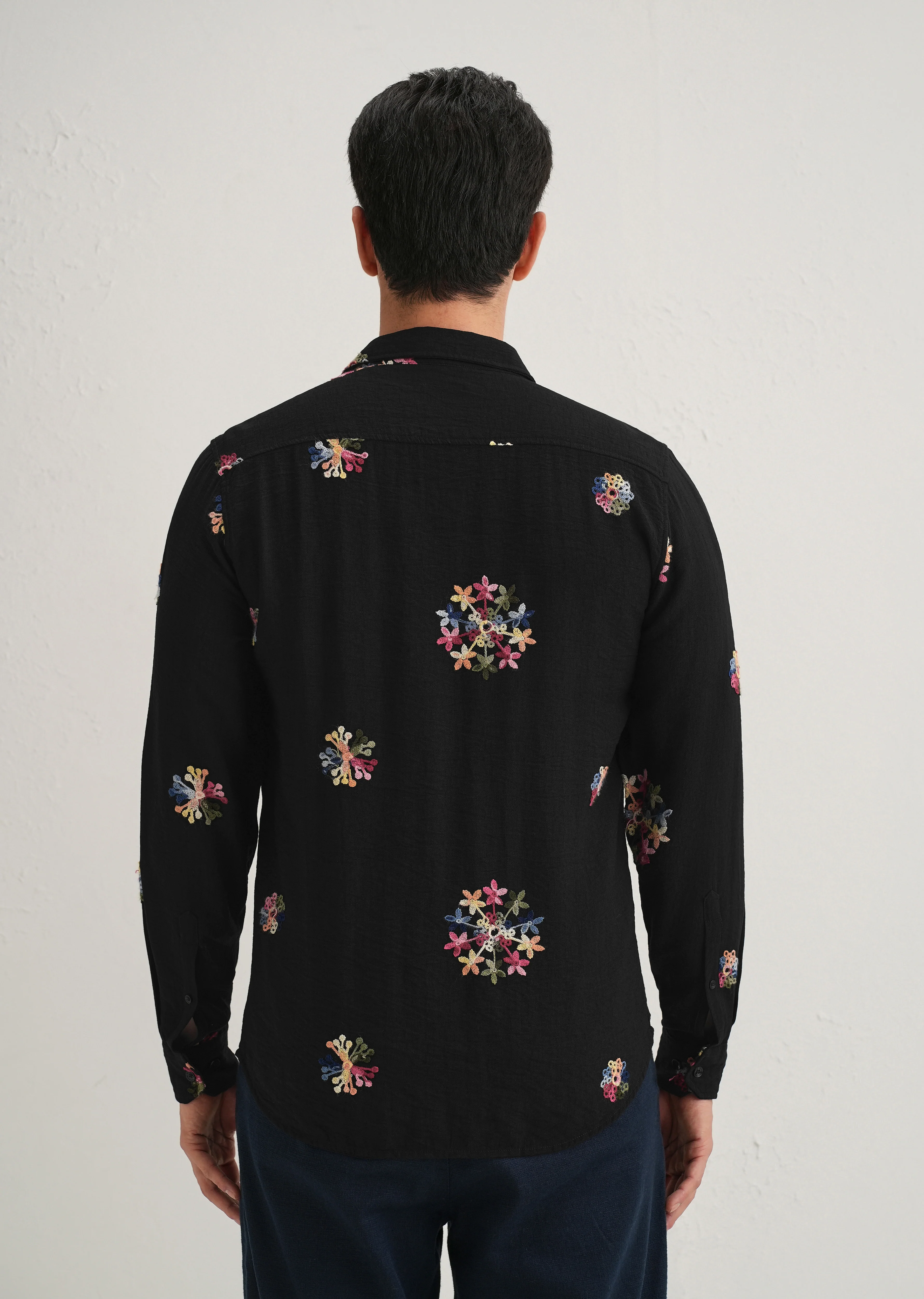 Black Floral Embroidered Shirt - Image 2