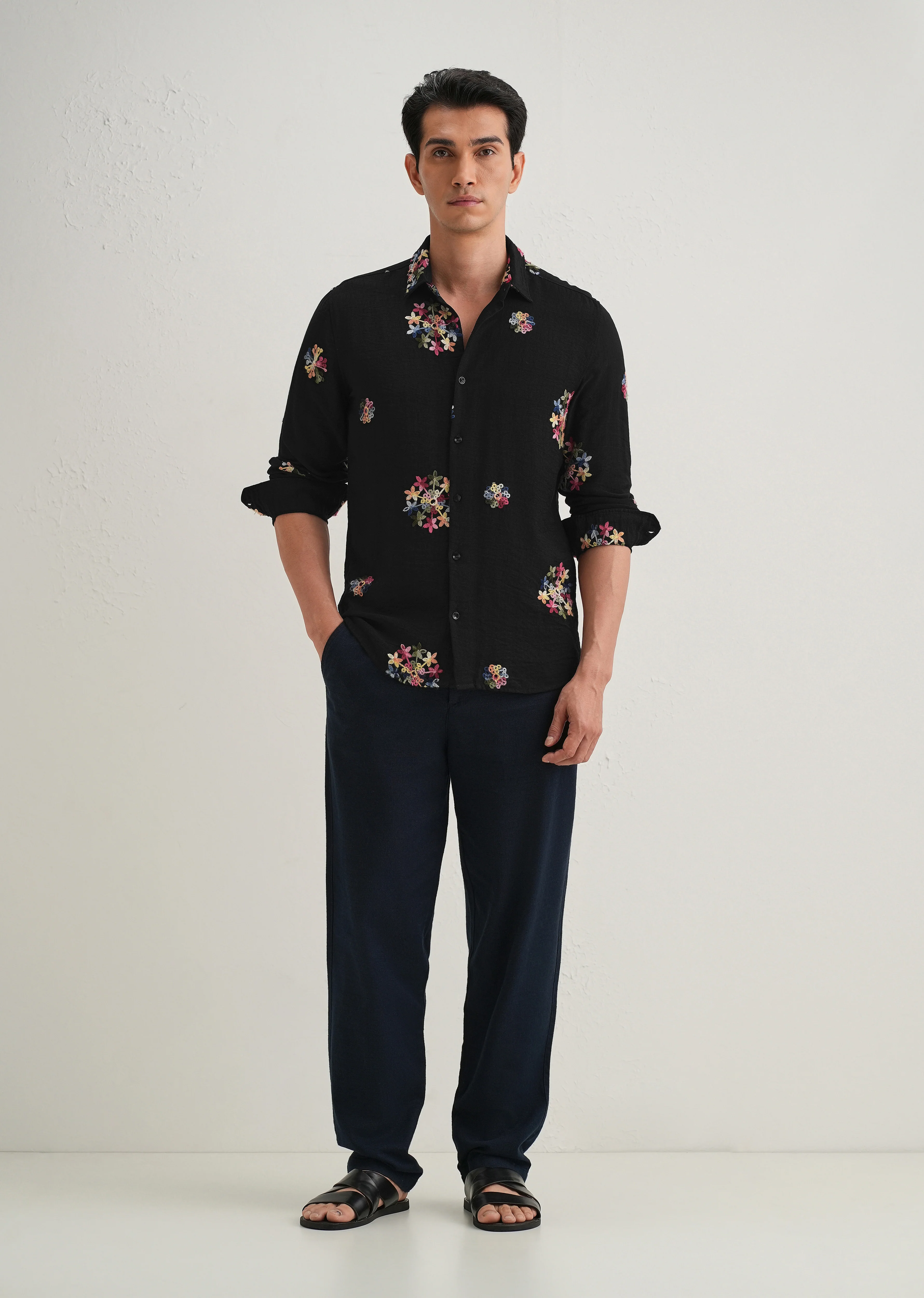 Black Floral Embroidered Shirt - Image 6