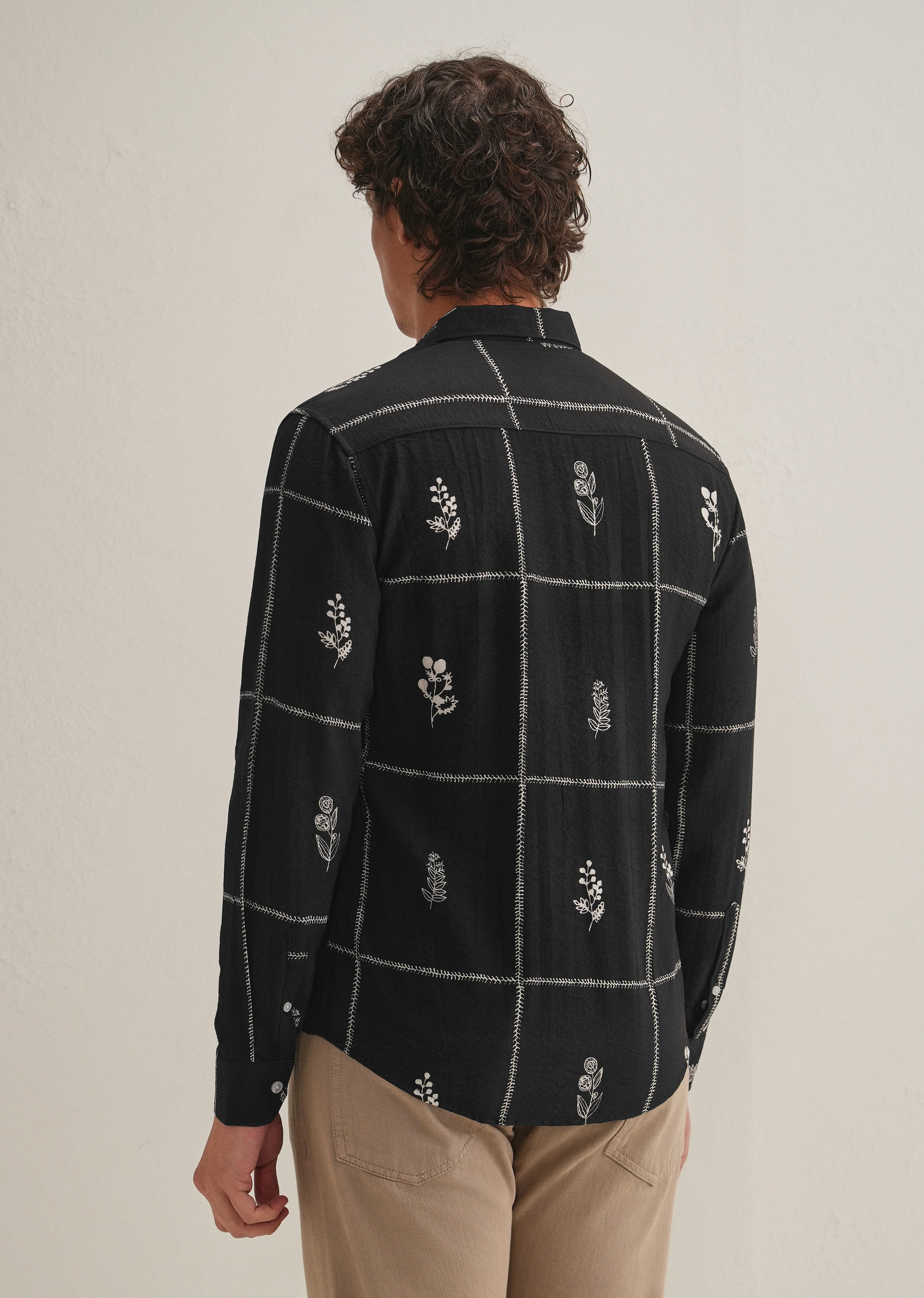 Black Floral Grid Printed Shirt - Image 4