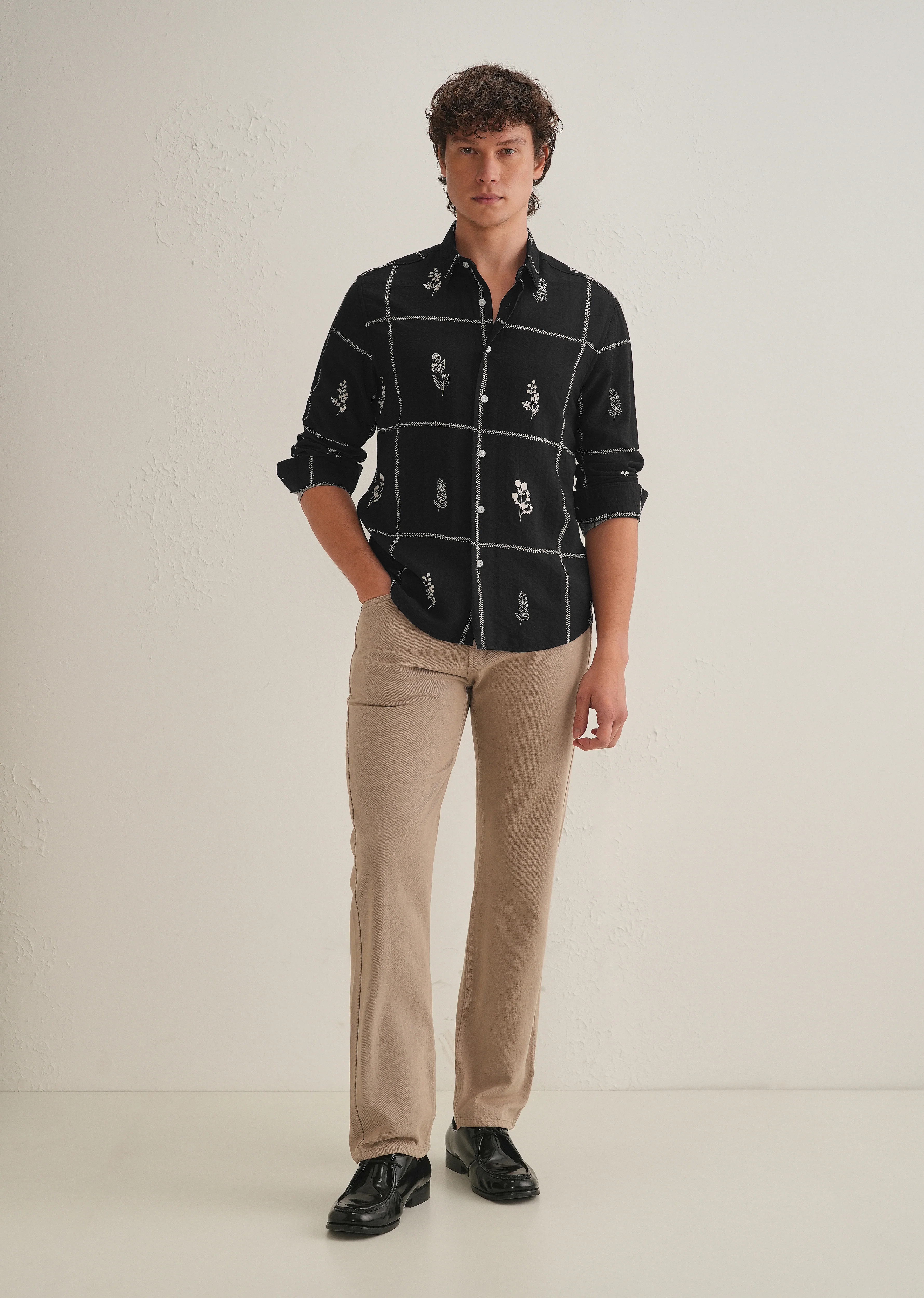 Black Floral Grid Printed Shirt - Image 6