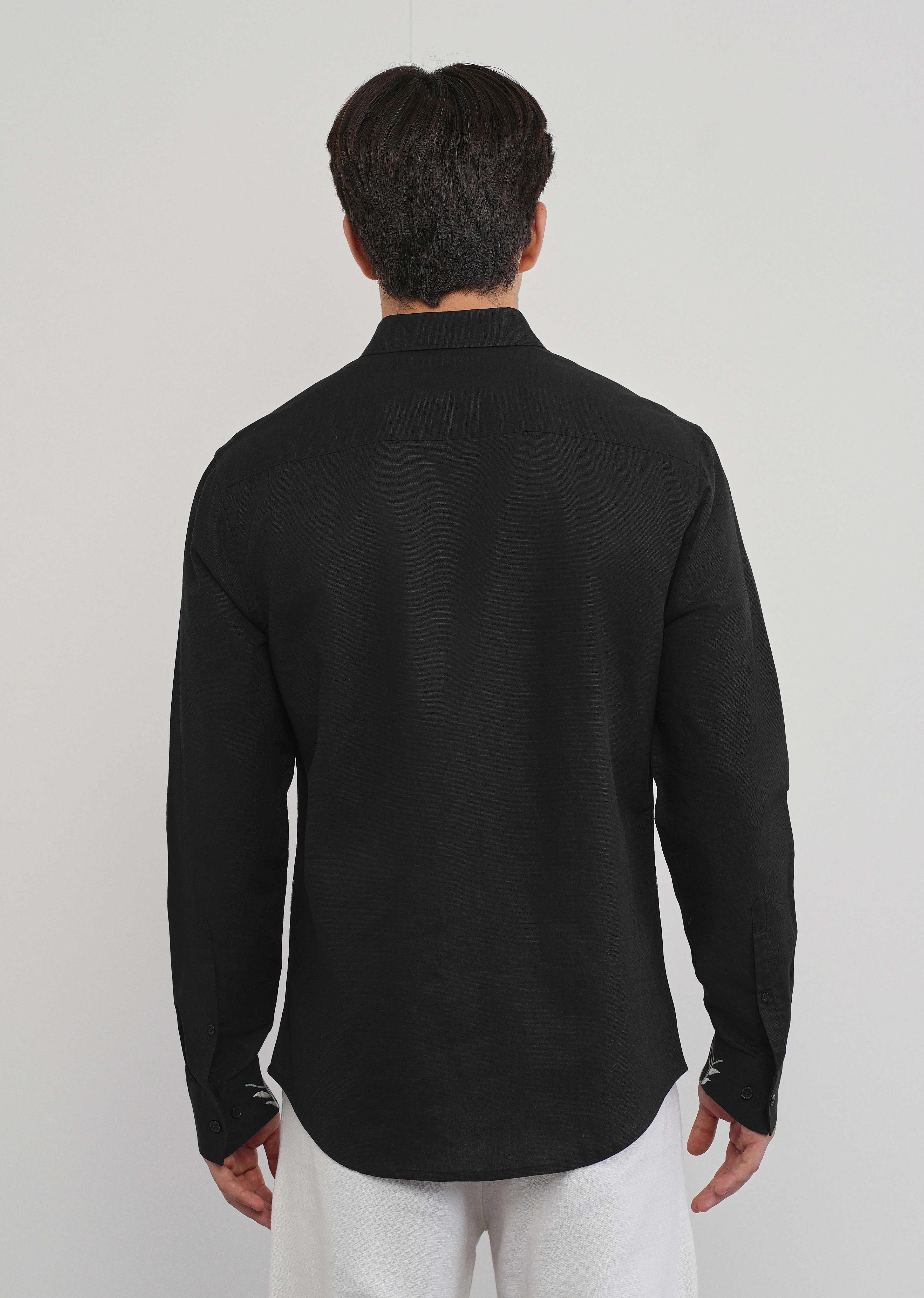 Black Floral Hem Embroidered Shirt - Image 2