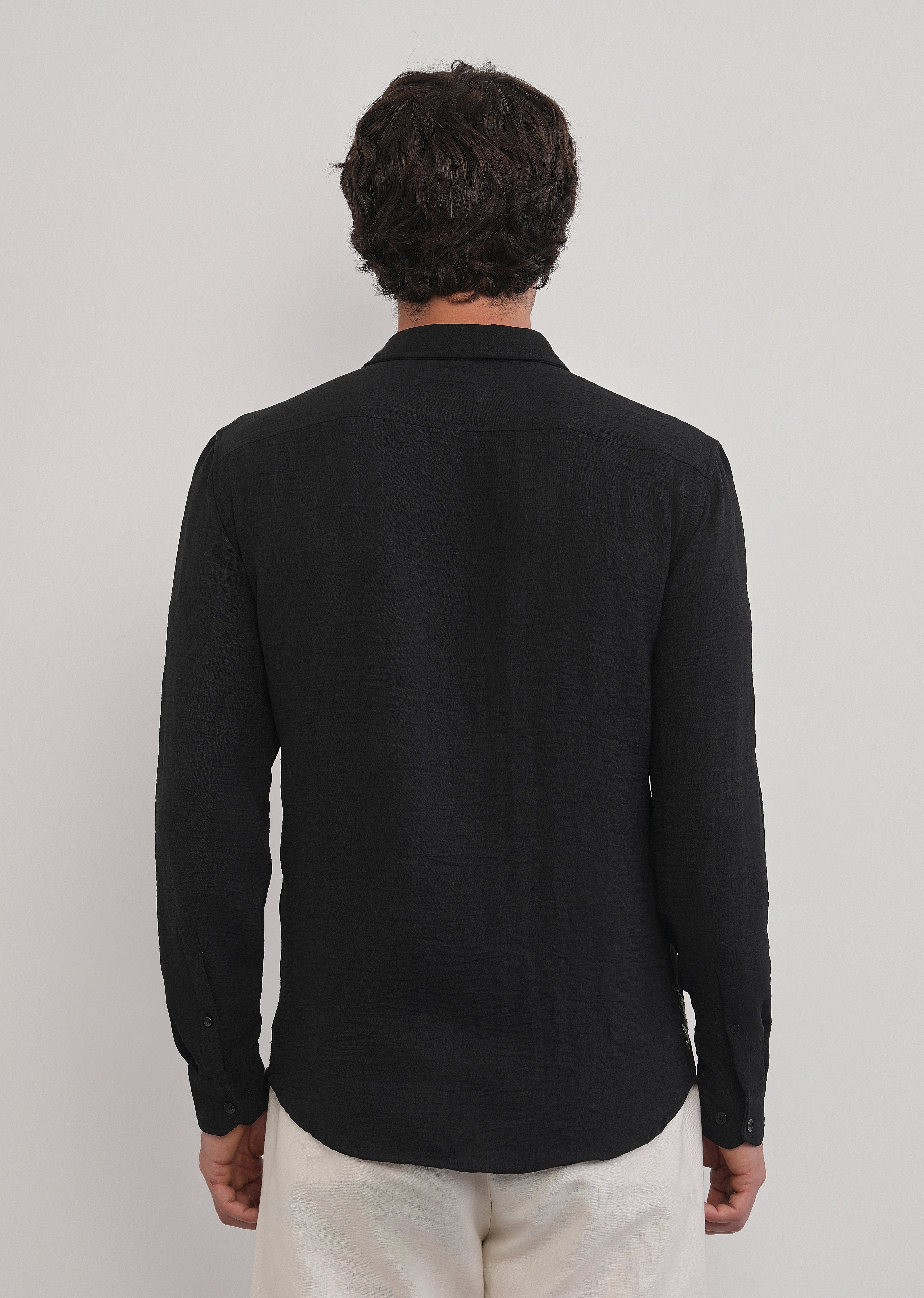 Black Floral Thread Work Shirt - Image 3