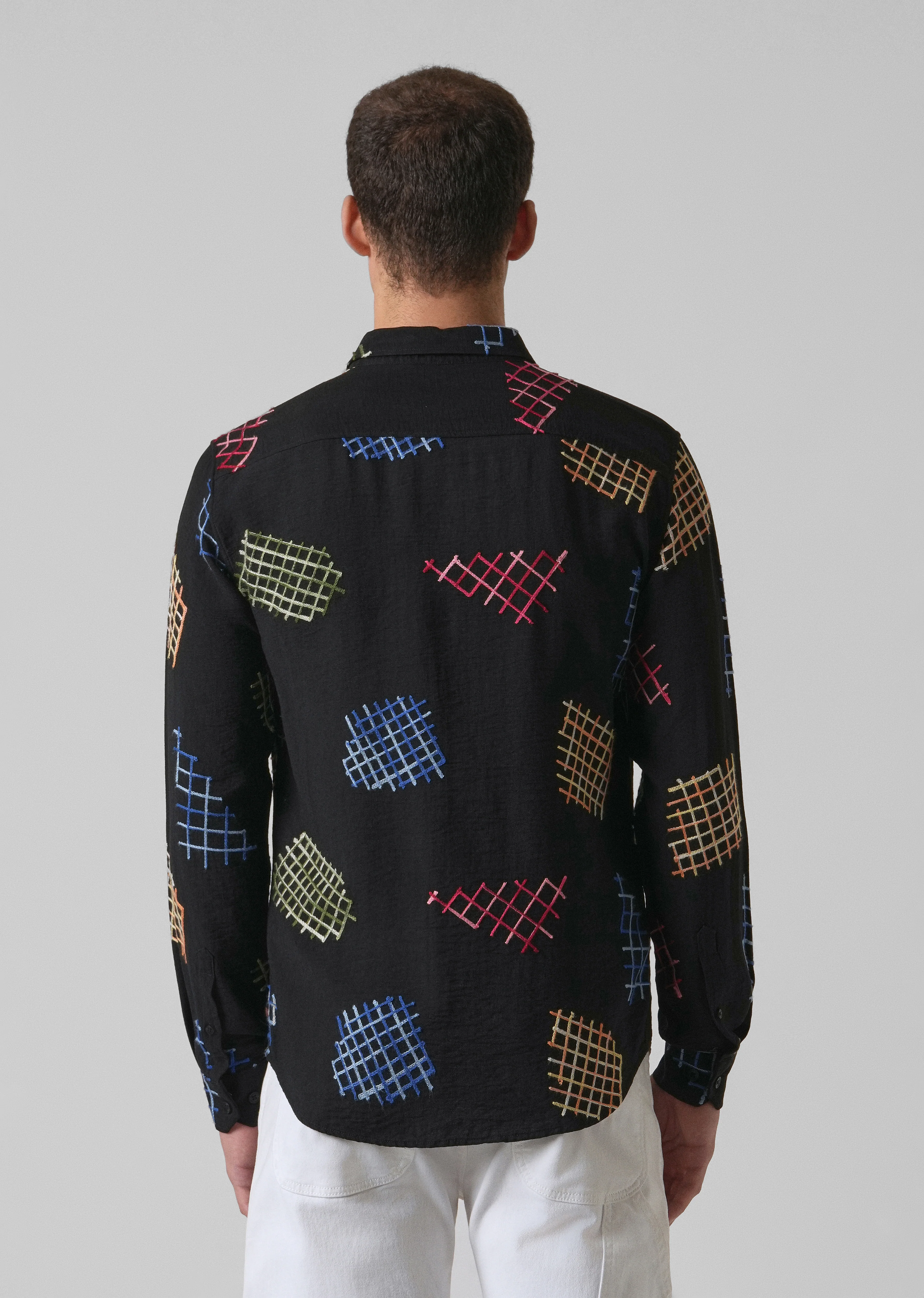 Black Geometric Embroidered Shirt - Image 2