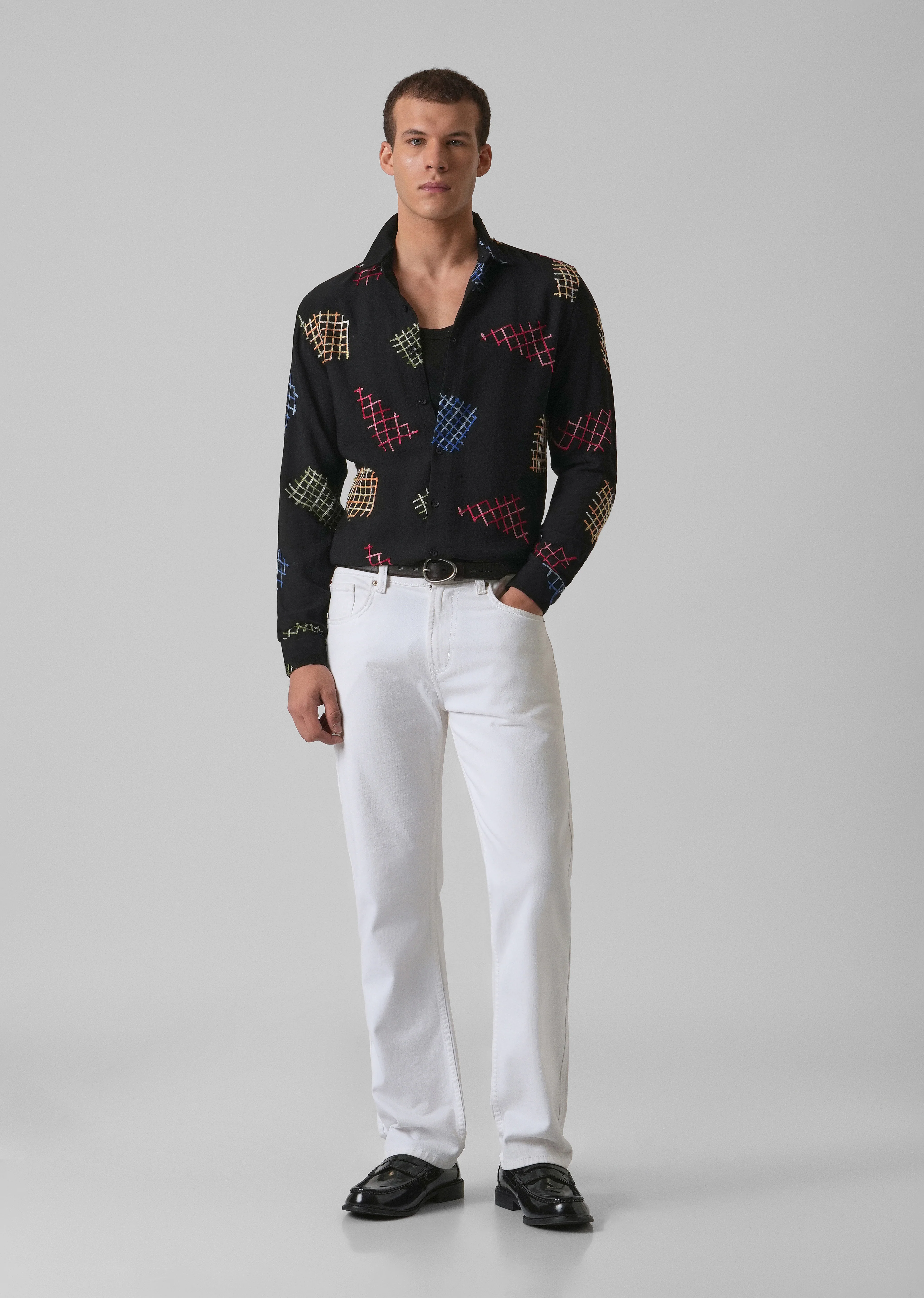 Black Geometric Embroidered Shirt - Image 6