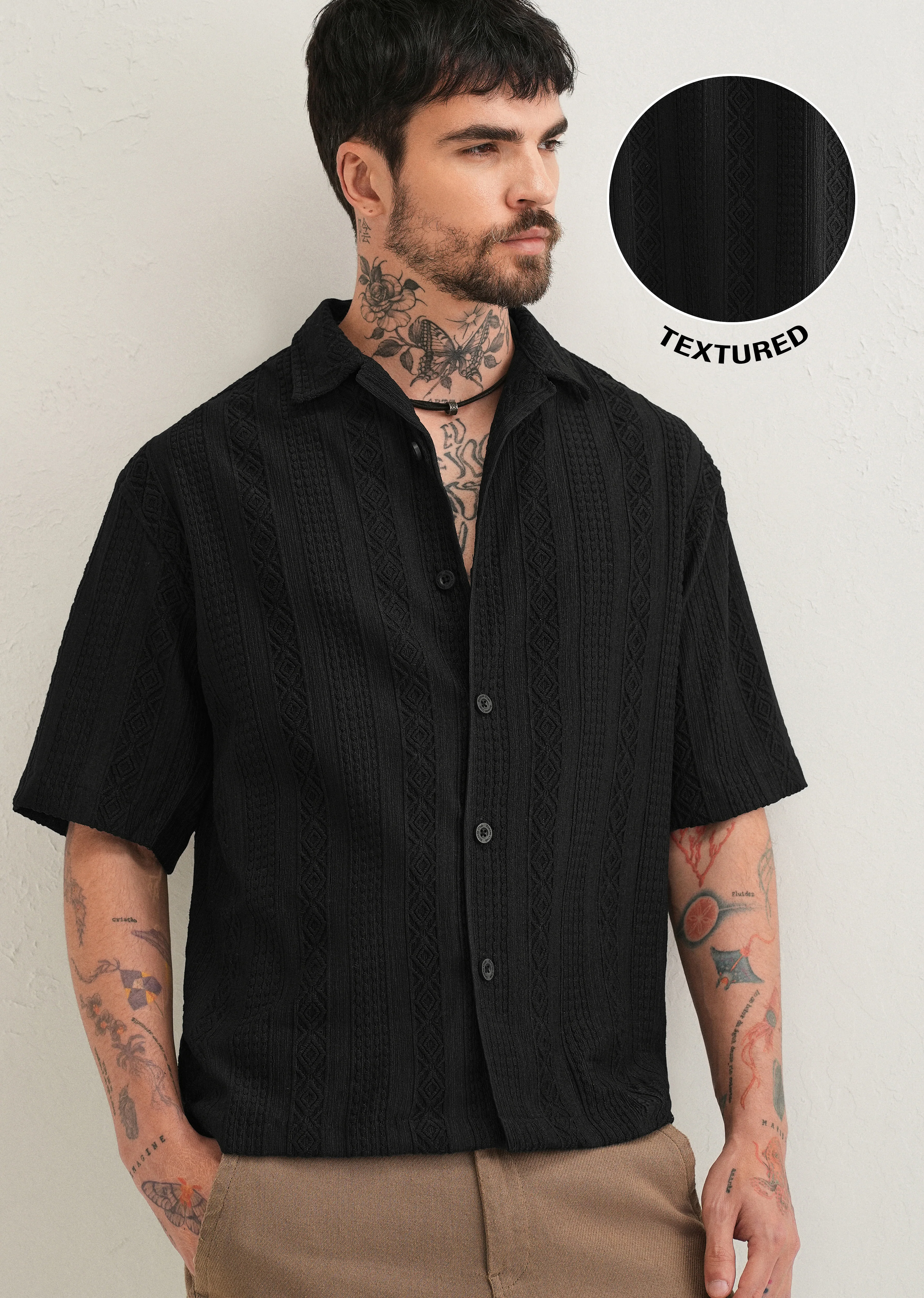 Black Geometric Textured Shirt - Image 7