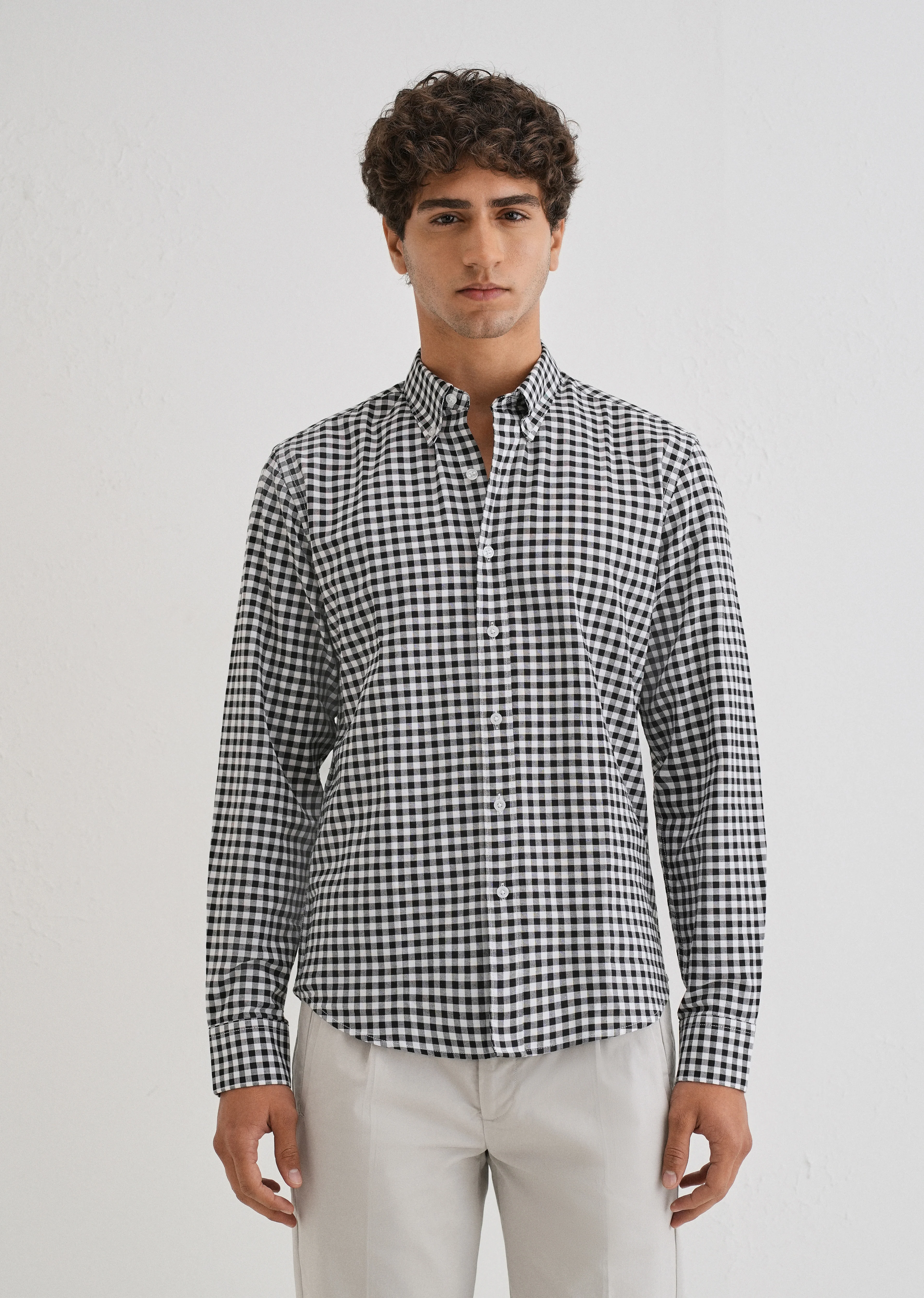 Black Gingham Check Cotton Oxford Shirt - Image 3