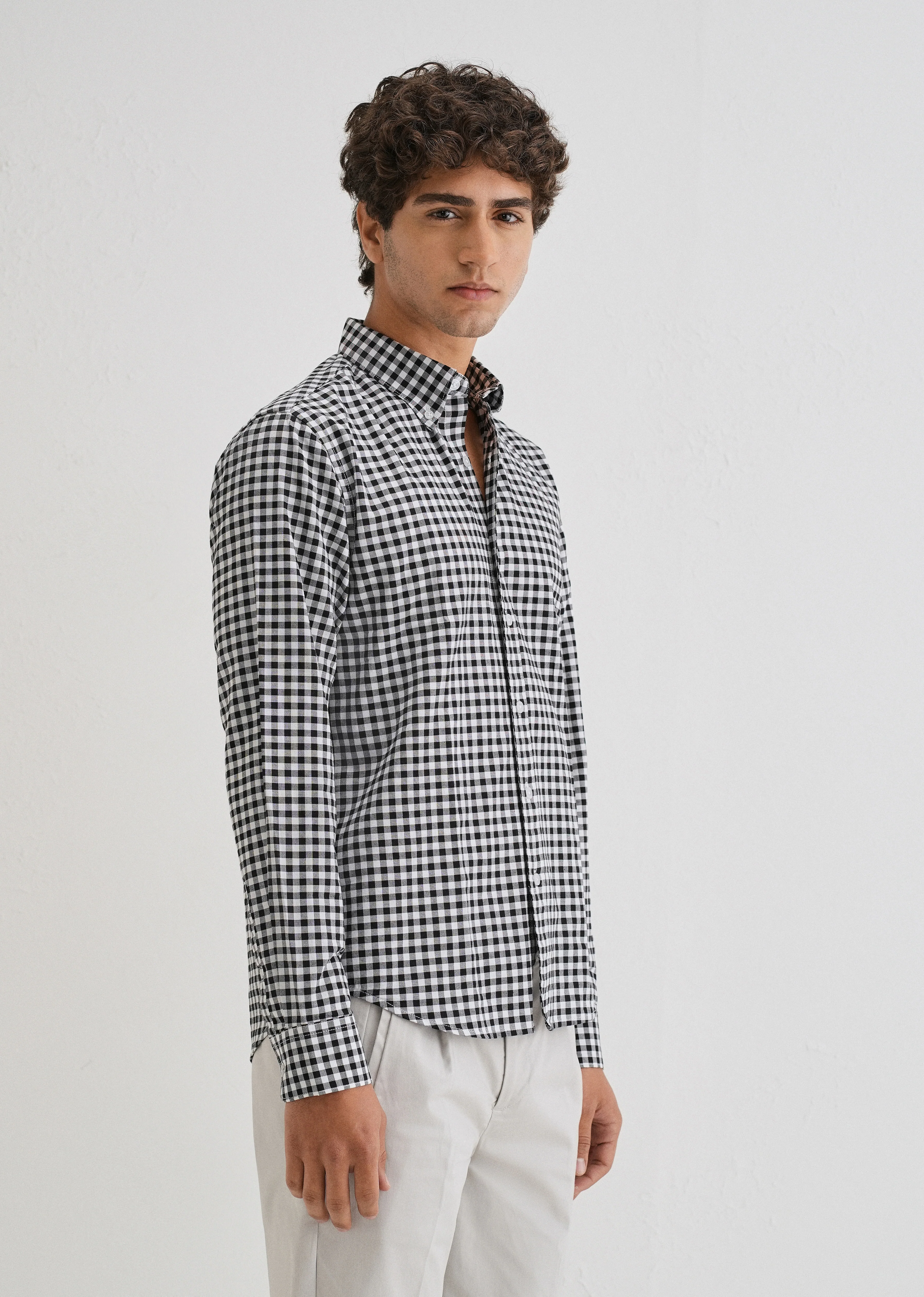 Black Gingham Check Cotton Oxford Shirt - Image 4