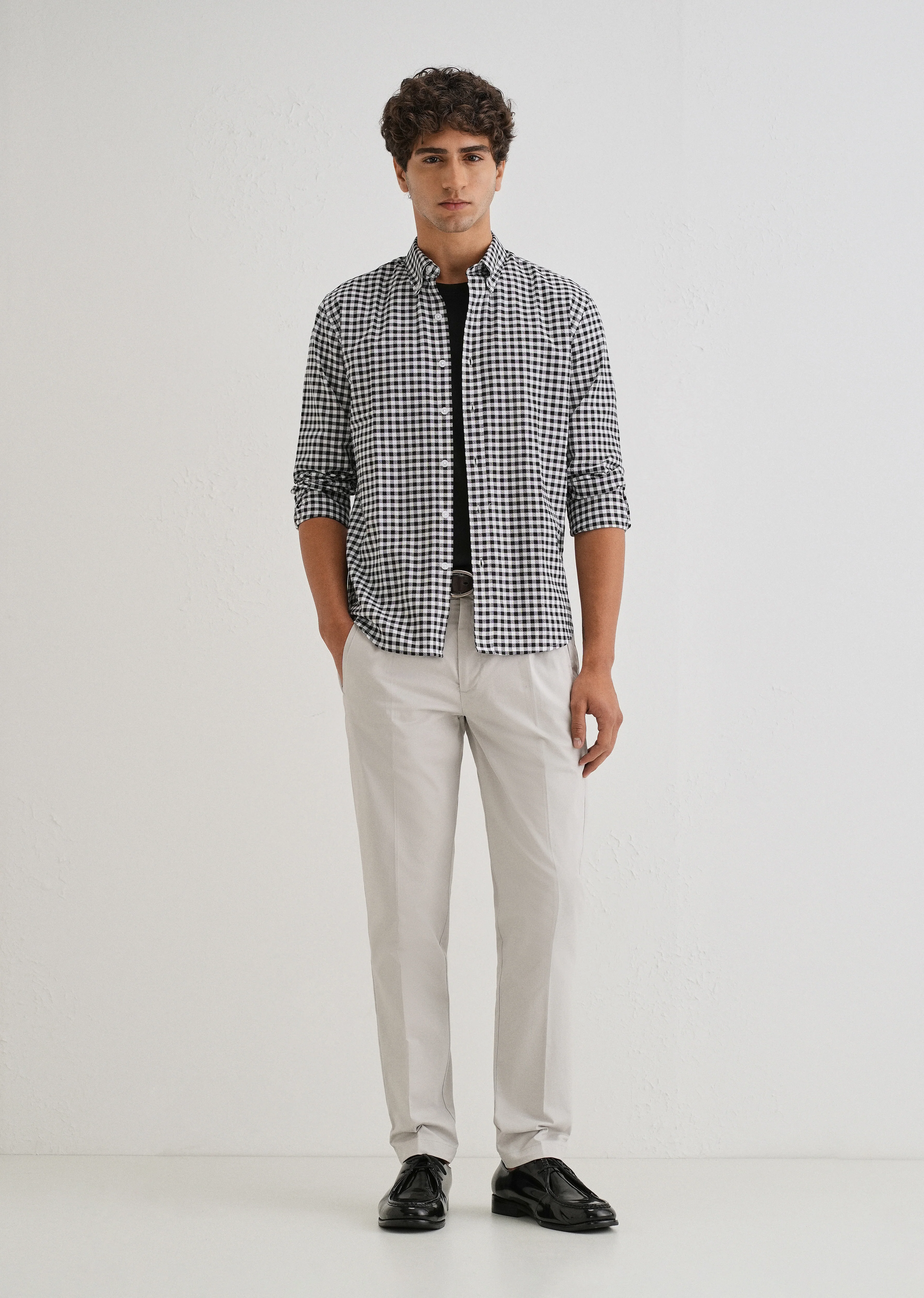 Black Gingham Check Cotton Oxford Shirt - Image 6