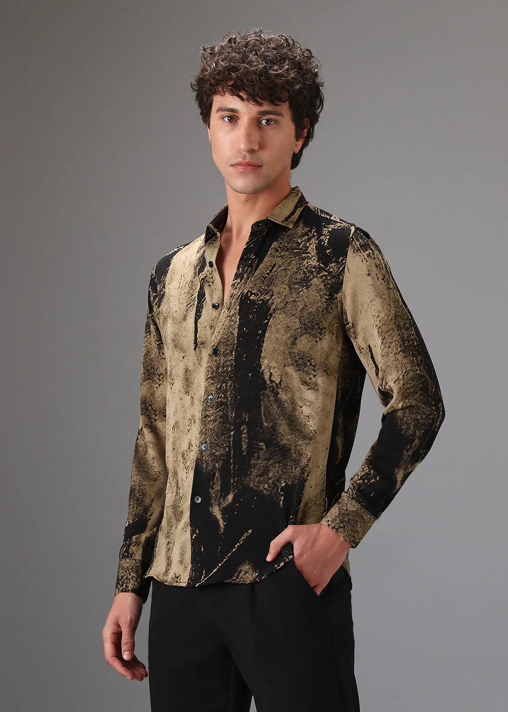 Black Golden Abstract Printed Shirt - Image 5