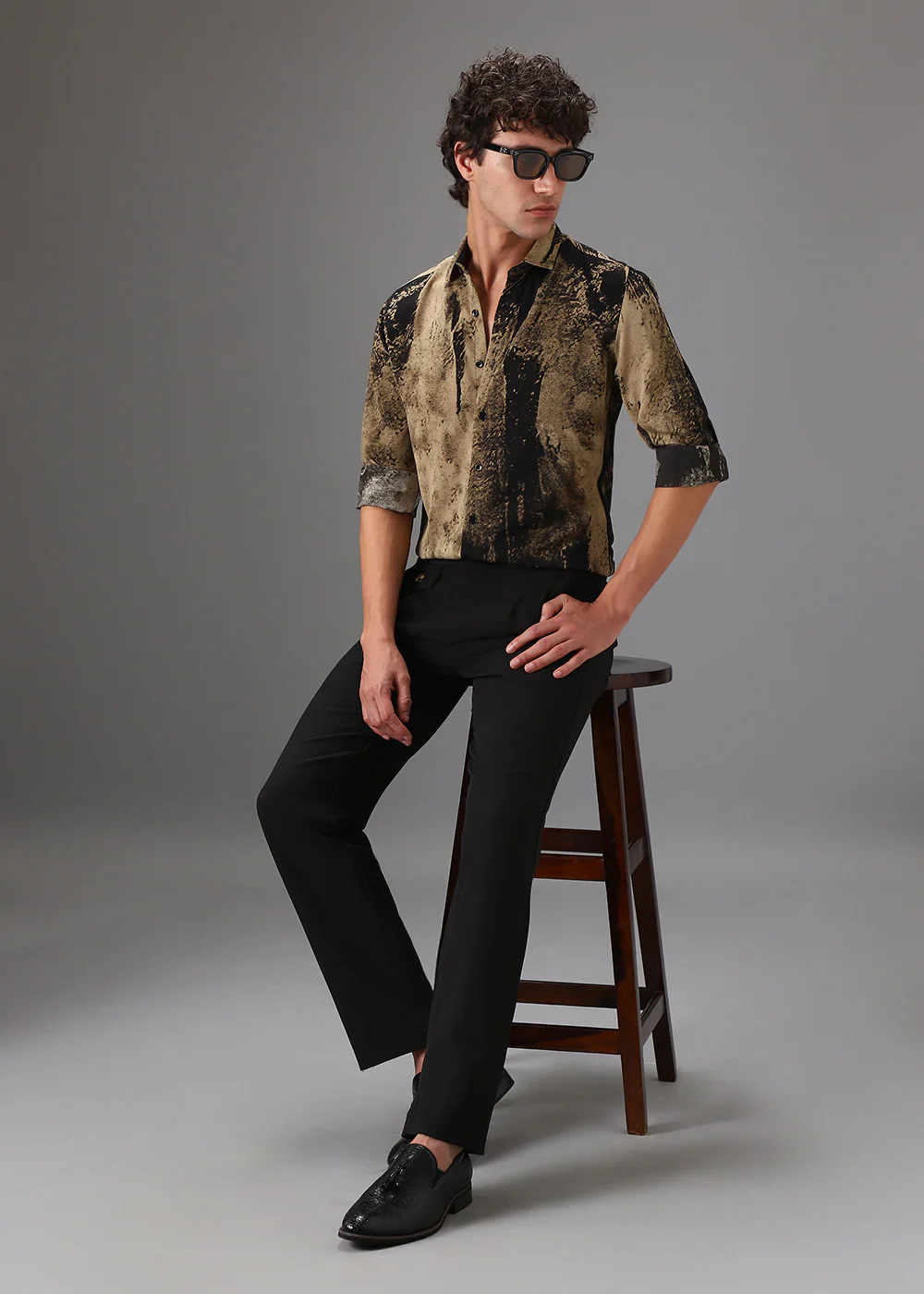 Black Golden Abstract Printed Shirt - Image 6