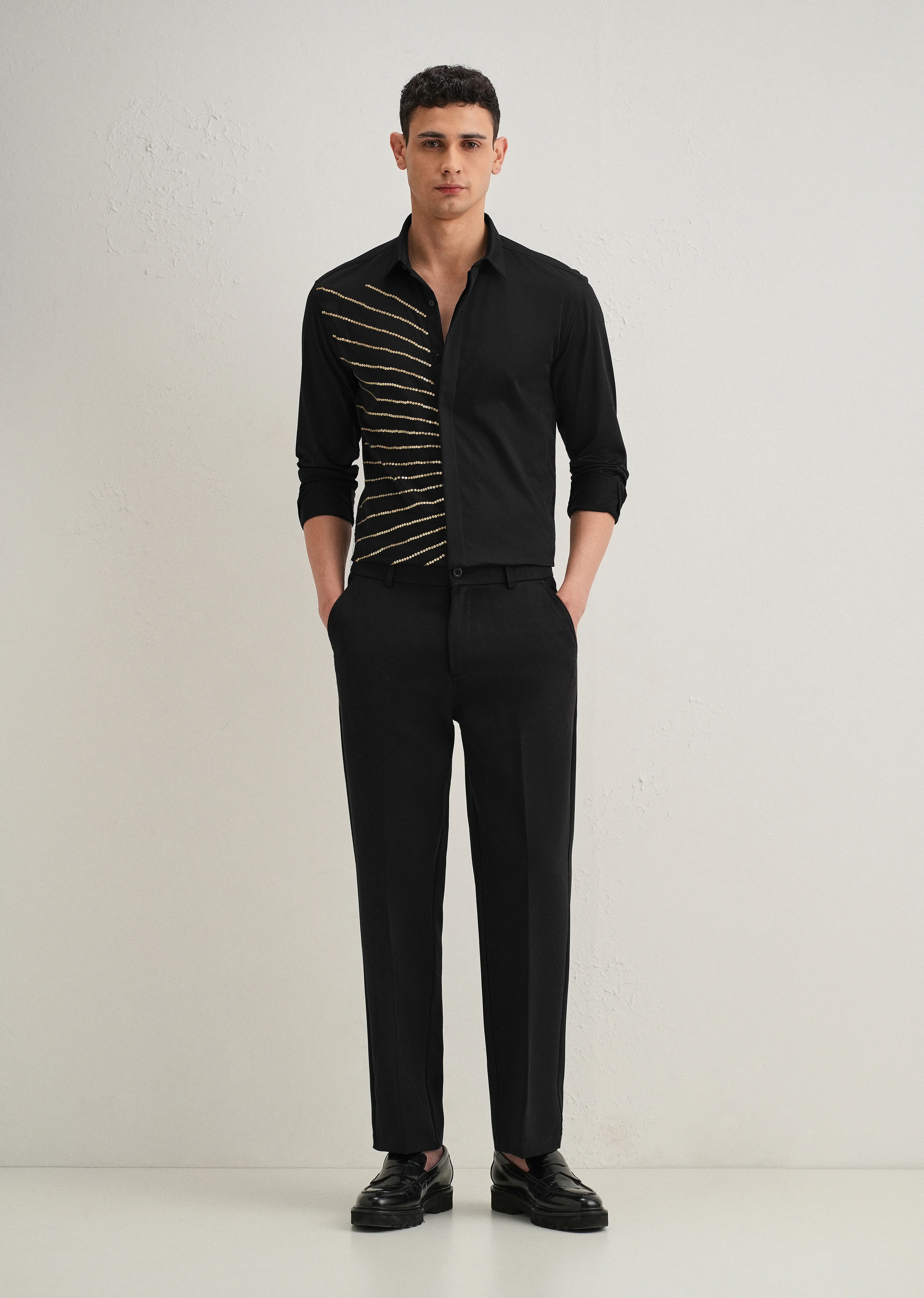 Black Gradient Ray Sequin Designer Shirt - Image 7