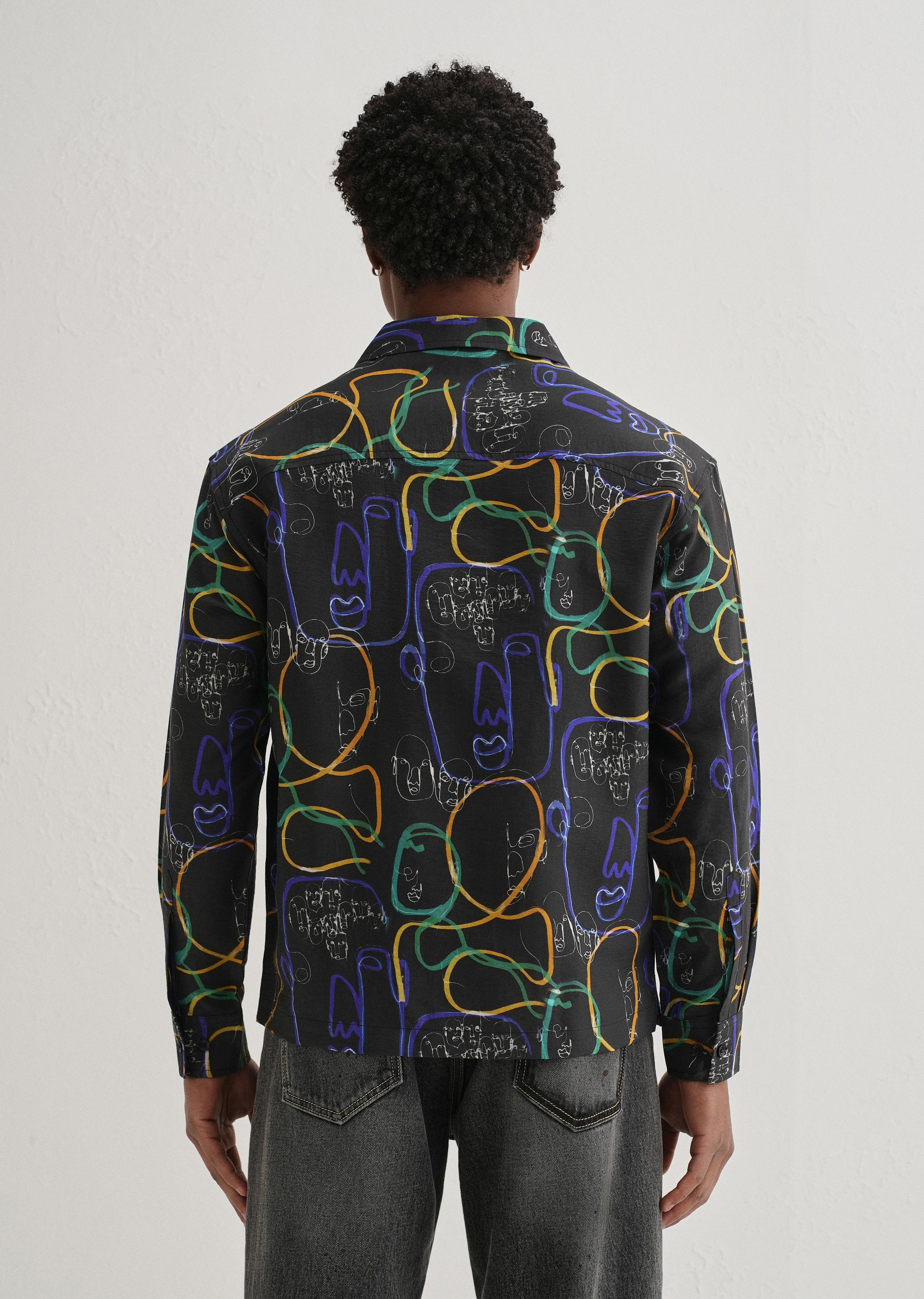 Black Graffiti Line Art Printed Shirt - Image 2