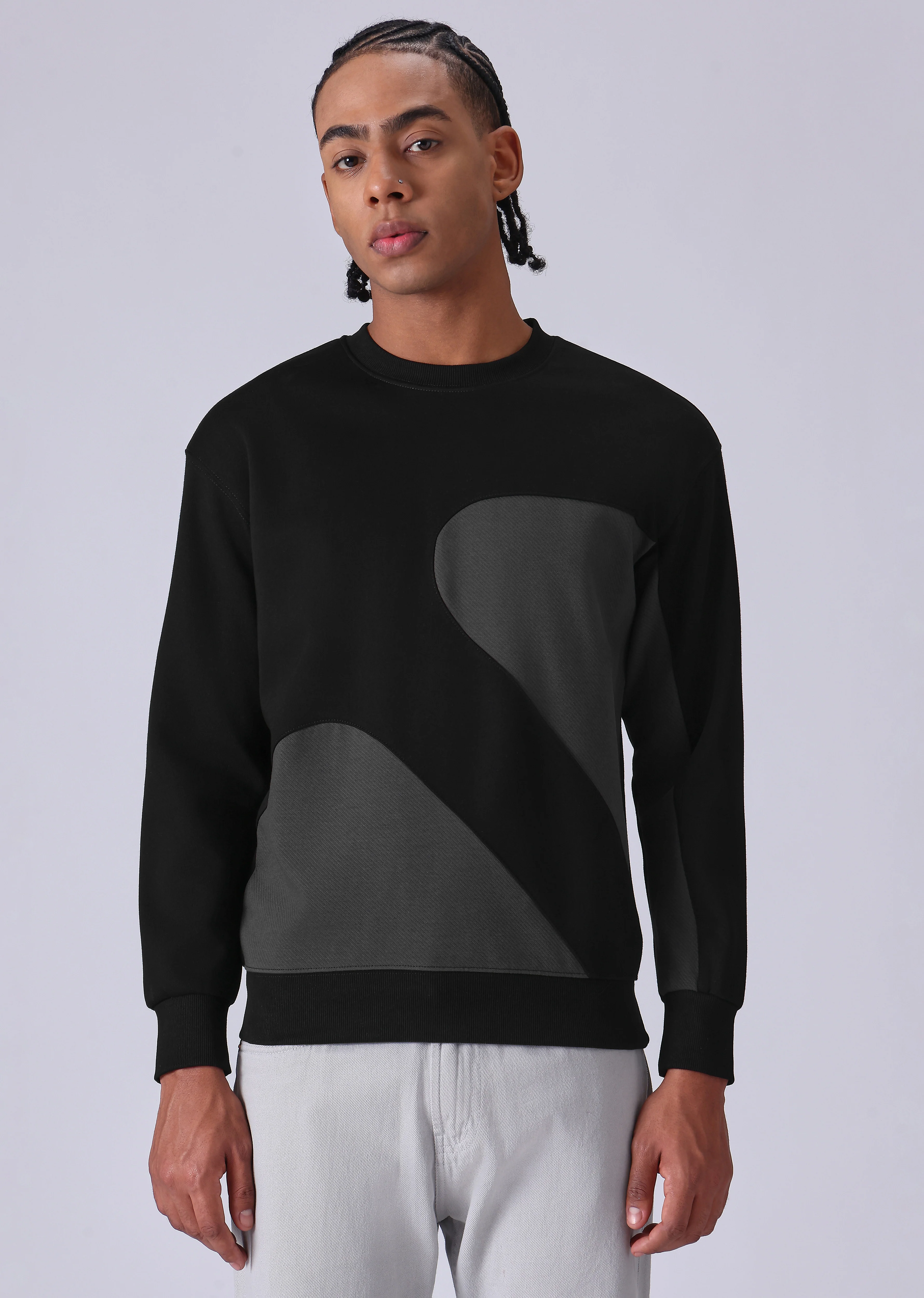 Black Grey Colorblock Sweatshirt - Image 3
