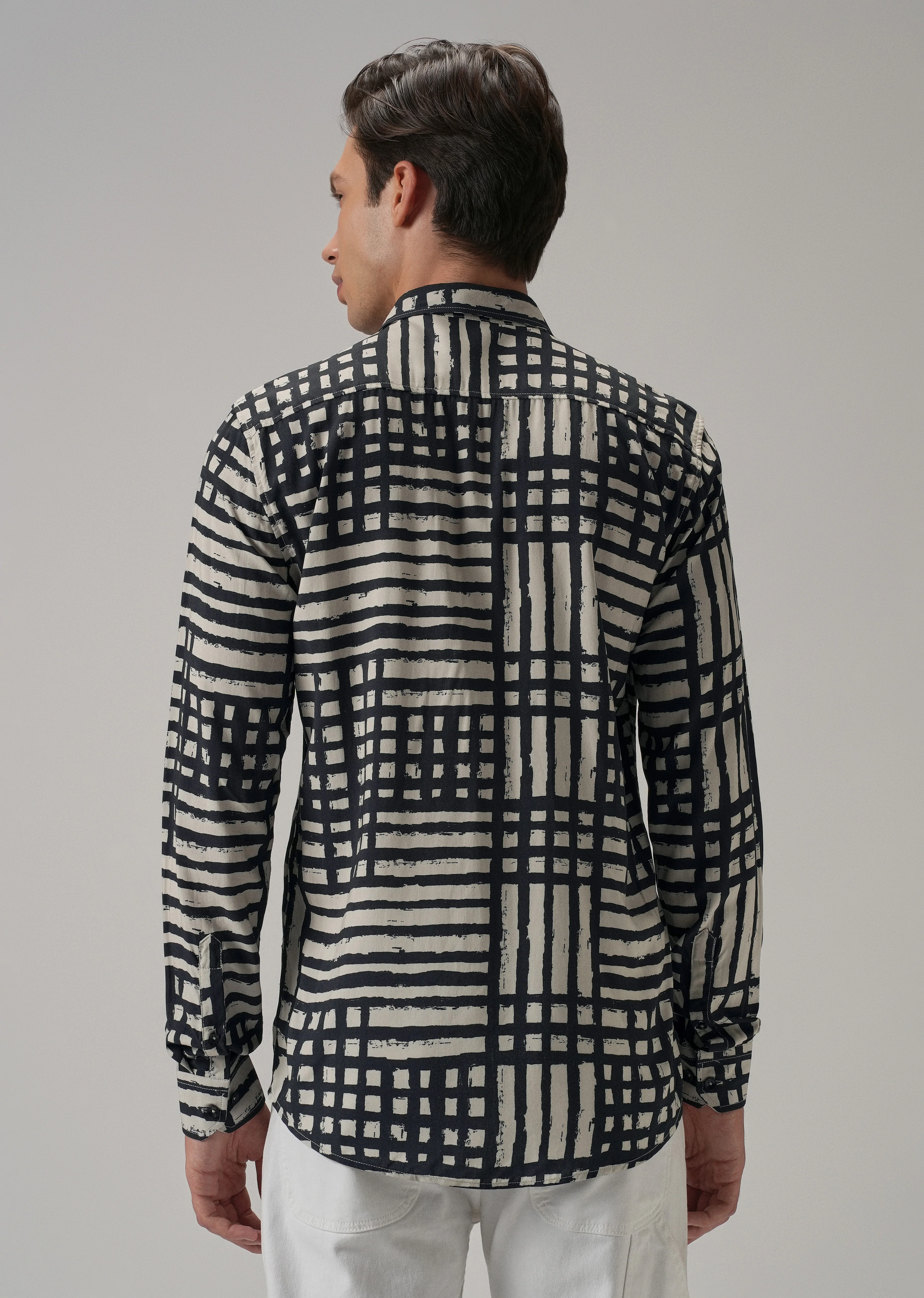 Black Grid Pattern Printed Shirt - Image 2