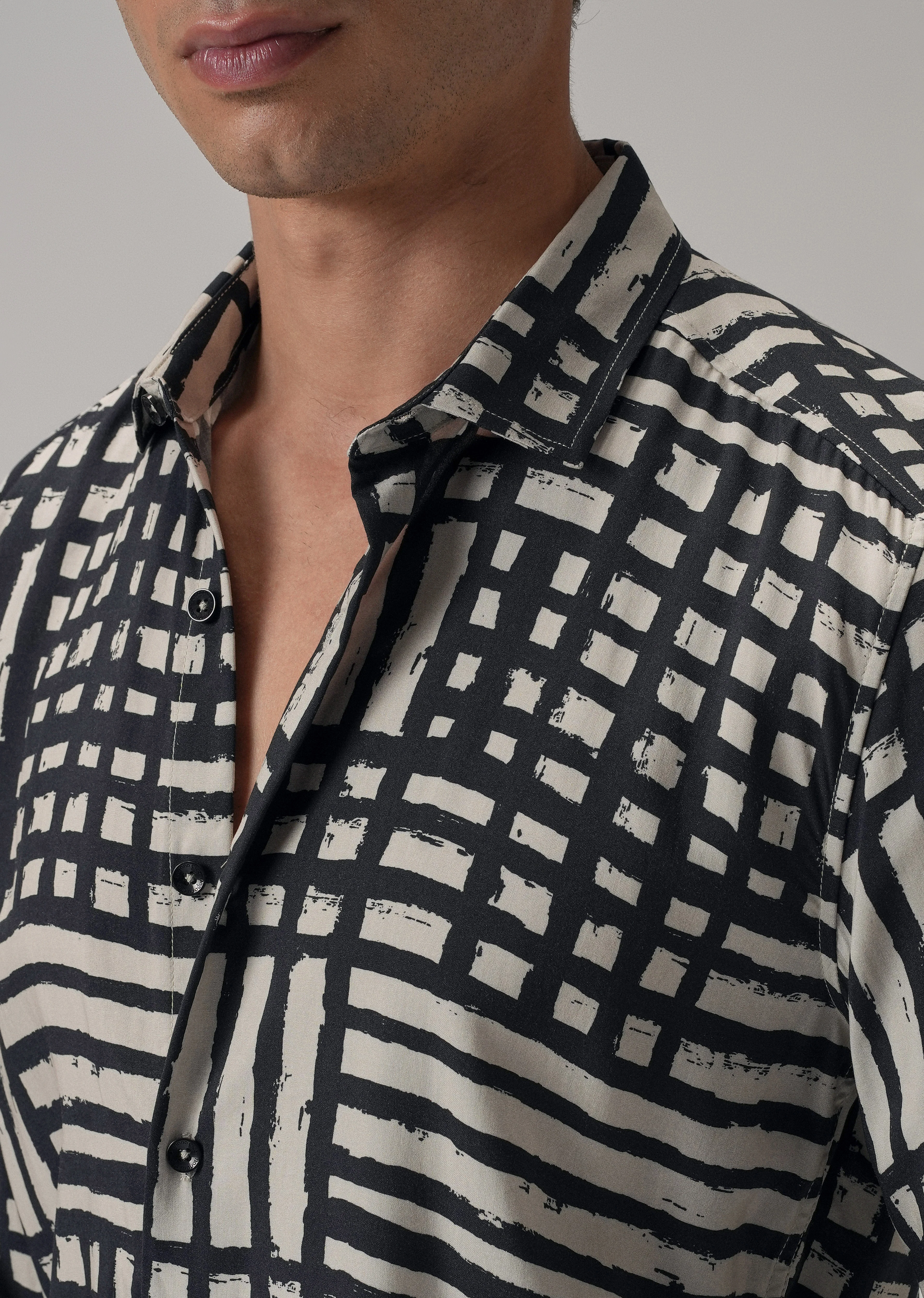 Black Grid Pattern Printed Shirt - Image 5