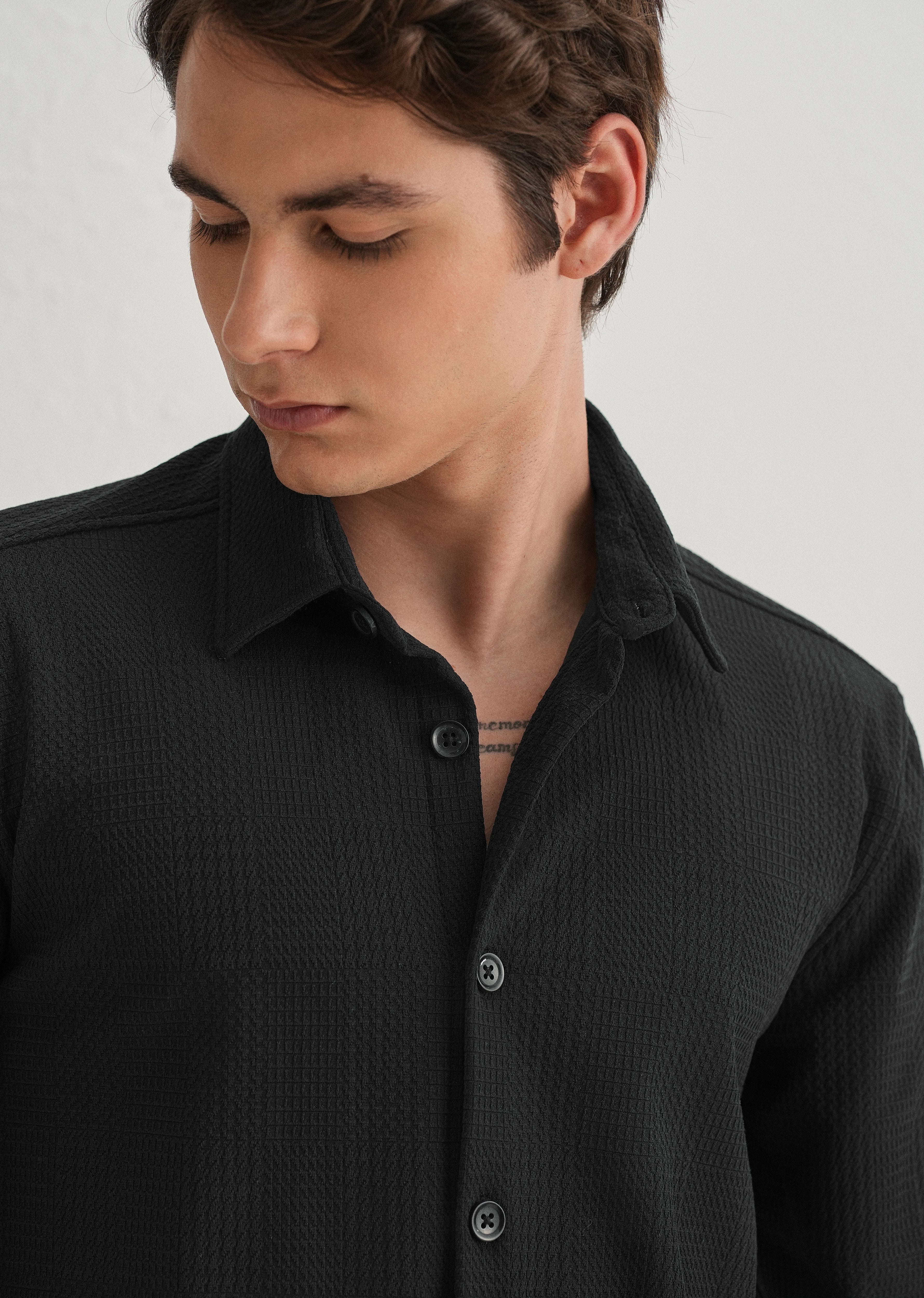 Black Grid Textured Knit Shirt - Image 5