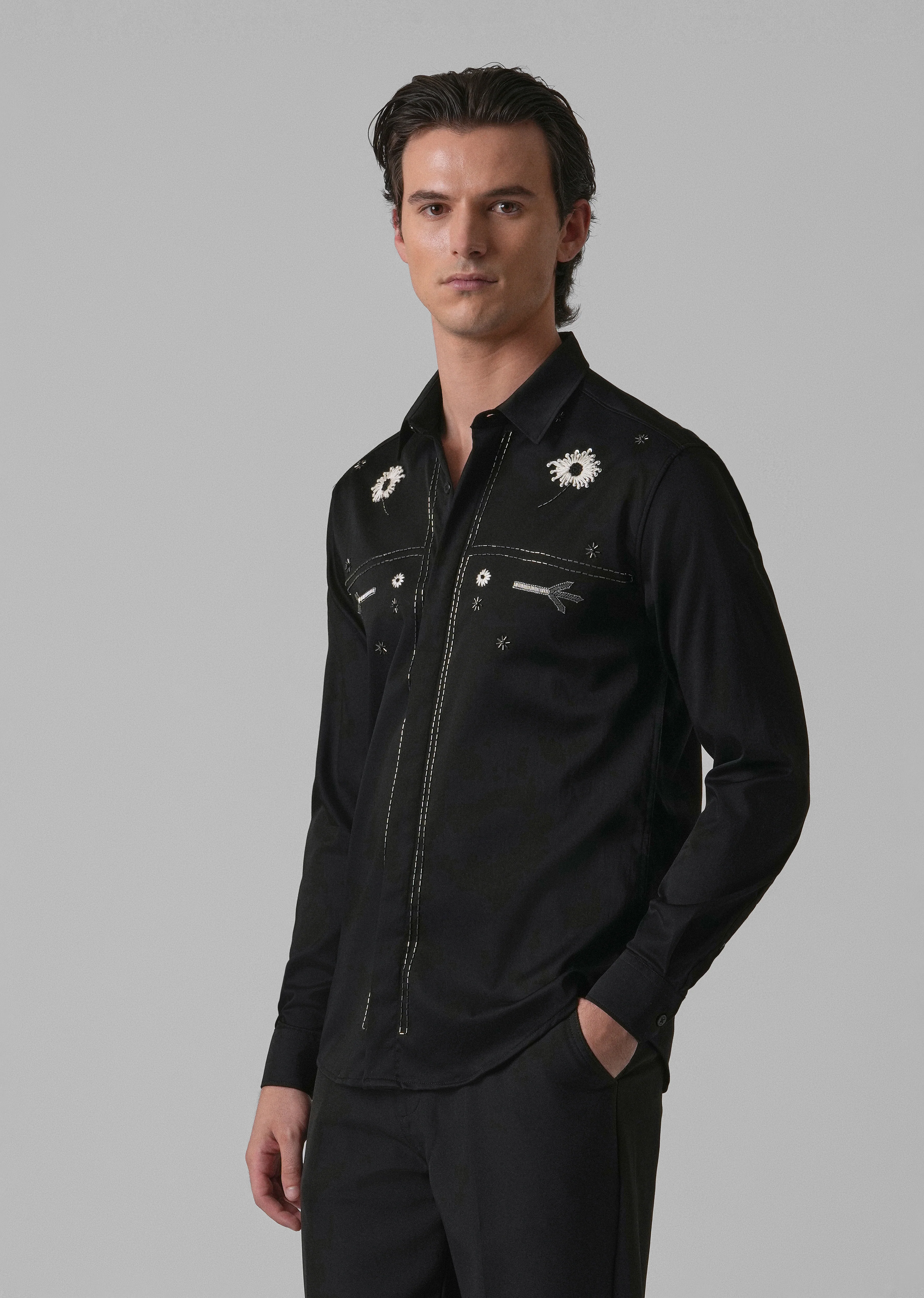 Black Handcrafted Designer Shirt - Image 4