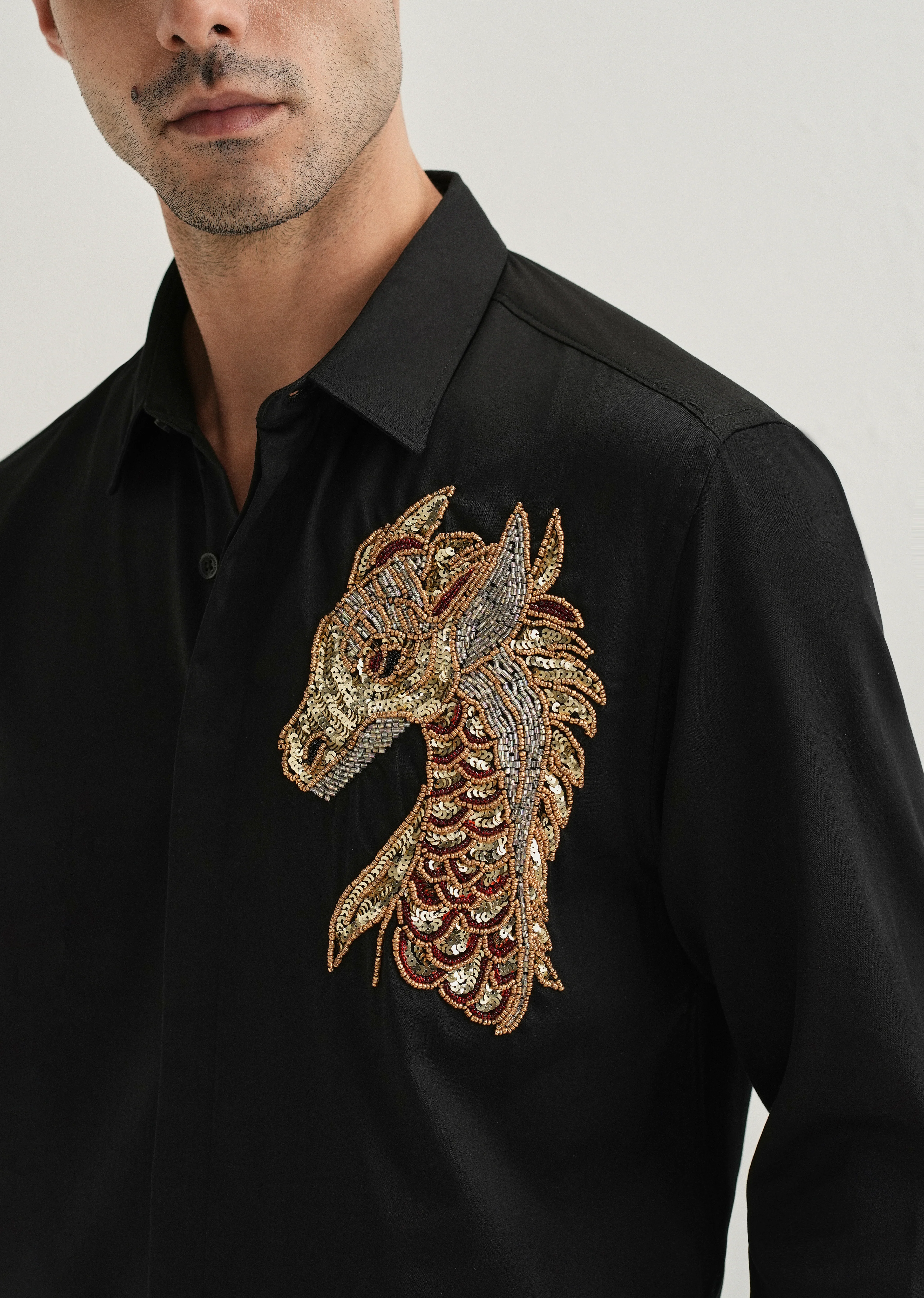 Black Embellished Dragon Designer Shirt - Image 2