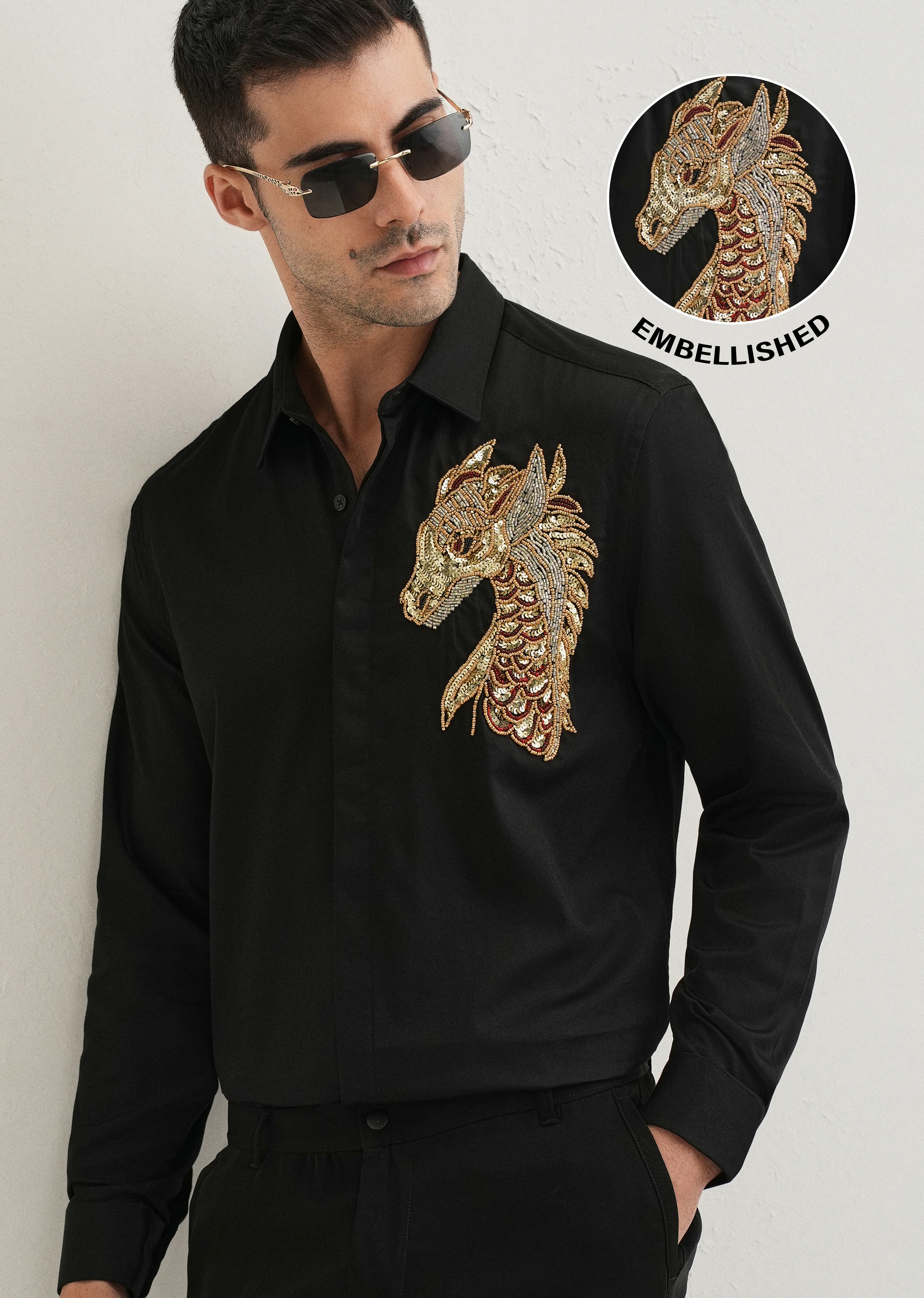 Black Embellished Dragon Designer Shirt - Image 7