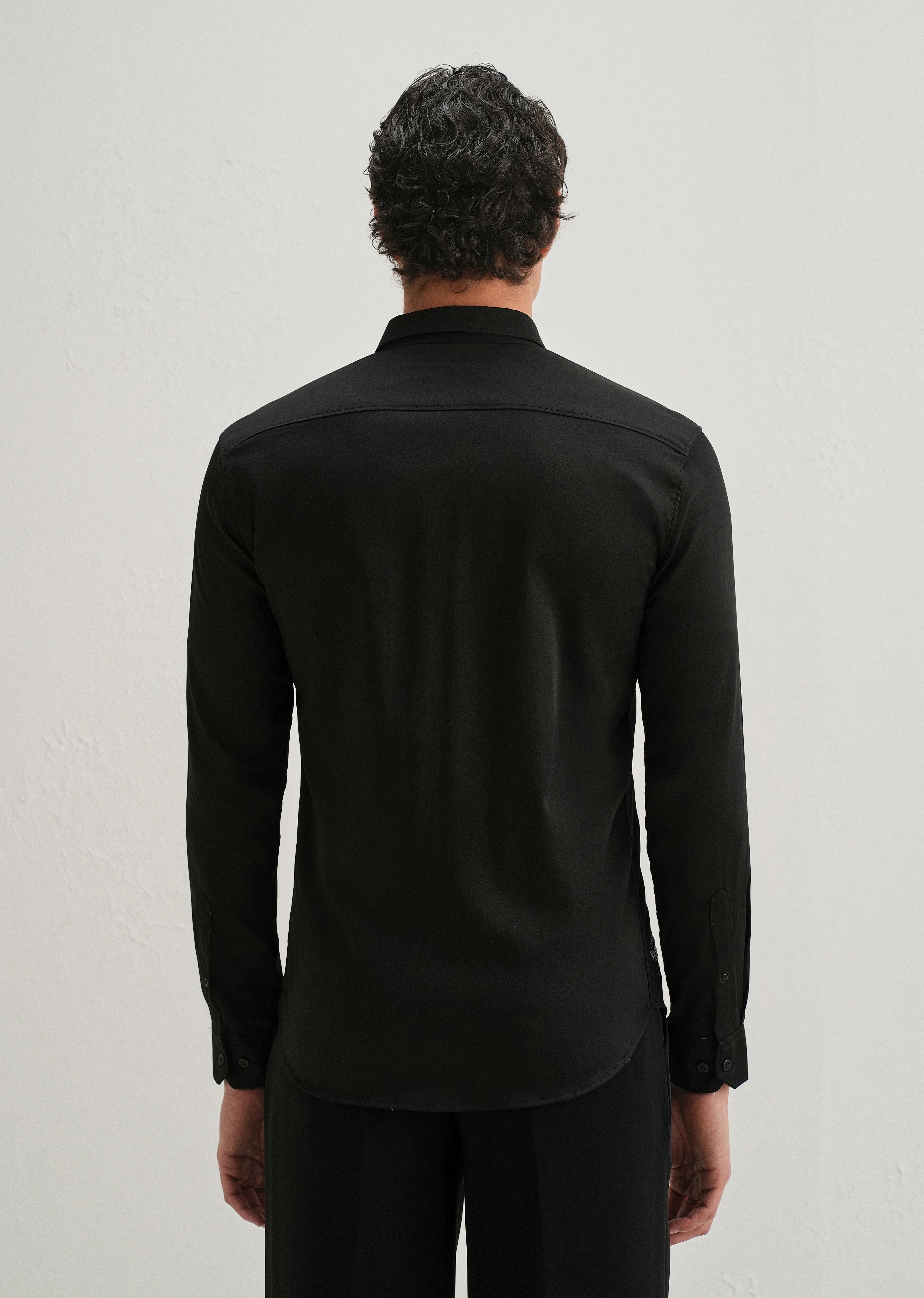 Black Handcrafted Leaf Designer Shirt - Image 2