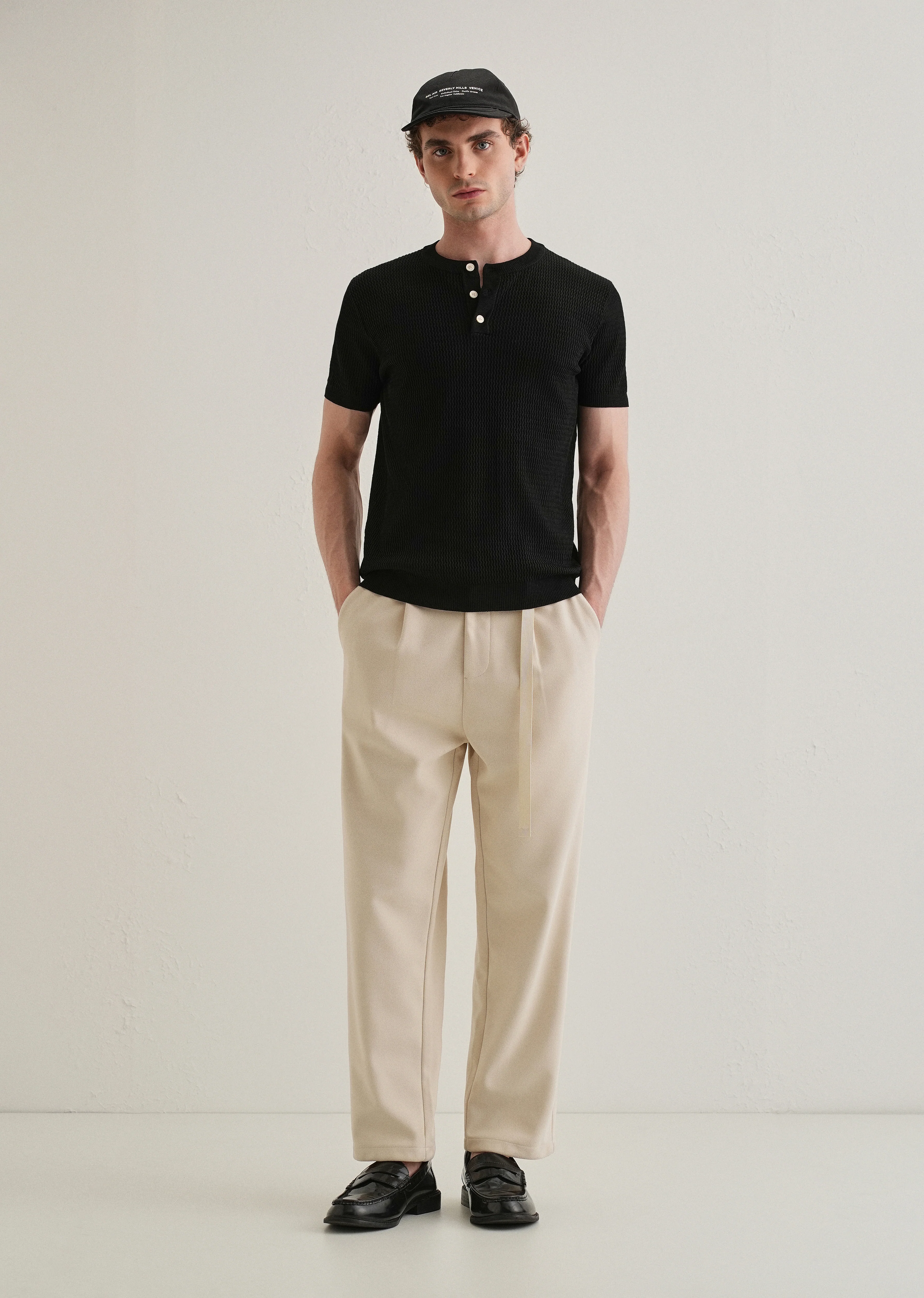 Black Henley Neck Knitted T-shirt - Image 6