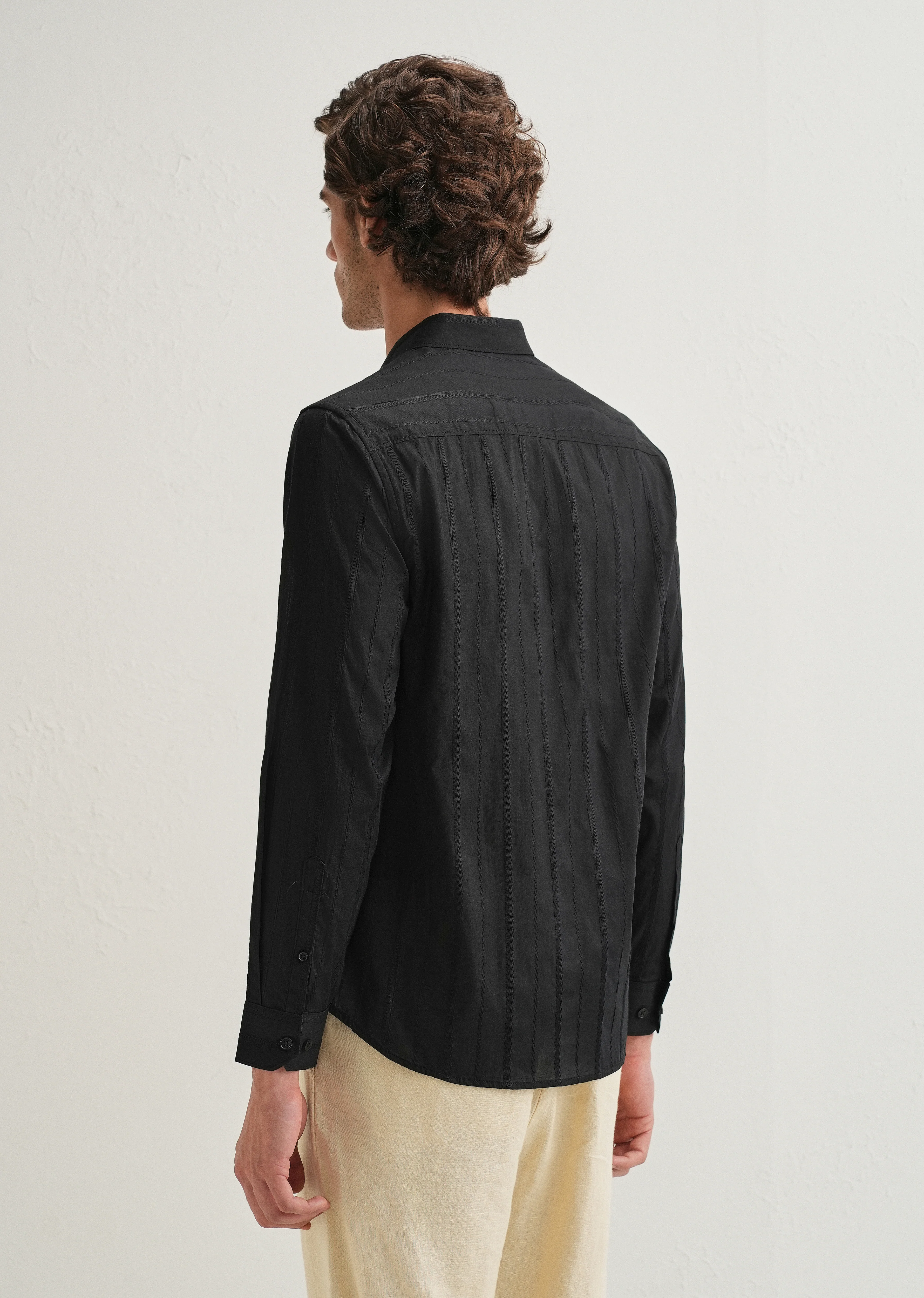 Black Herringbone Pattern Shirt - Image 2
