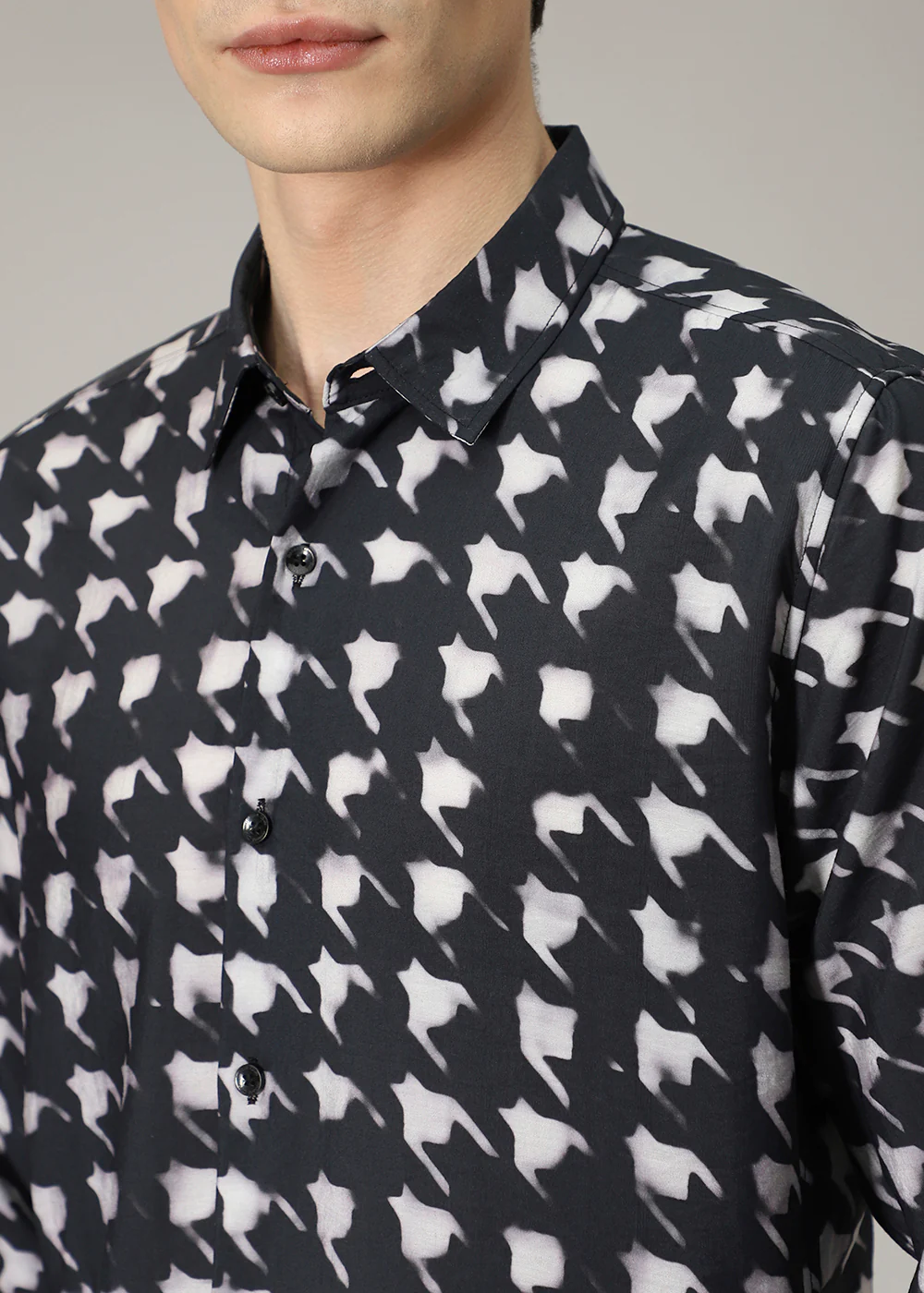 Black Herringbone Print Shirt - Image 2