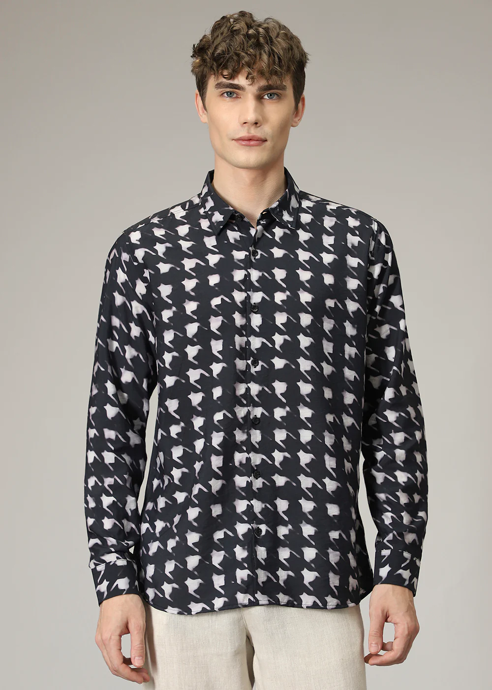 Black Herringbone Print Shirt - Image 3