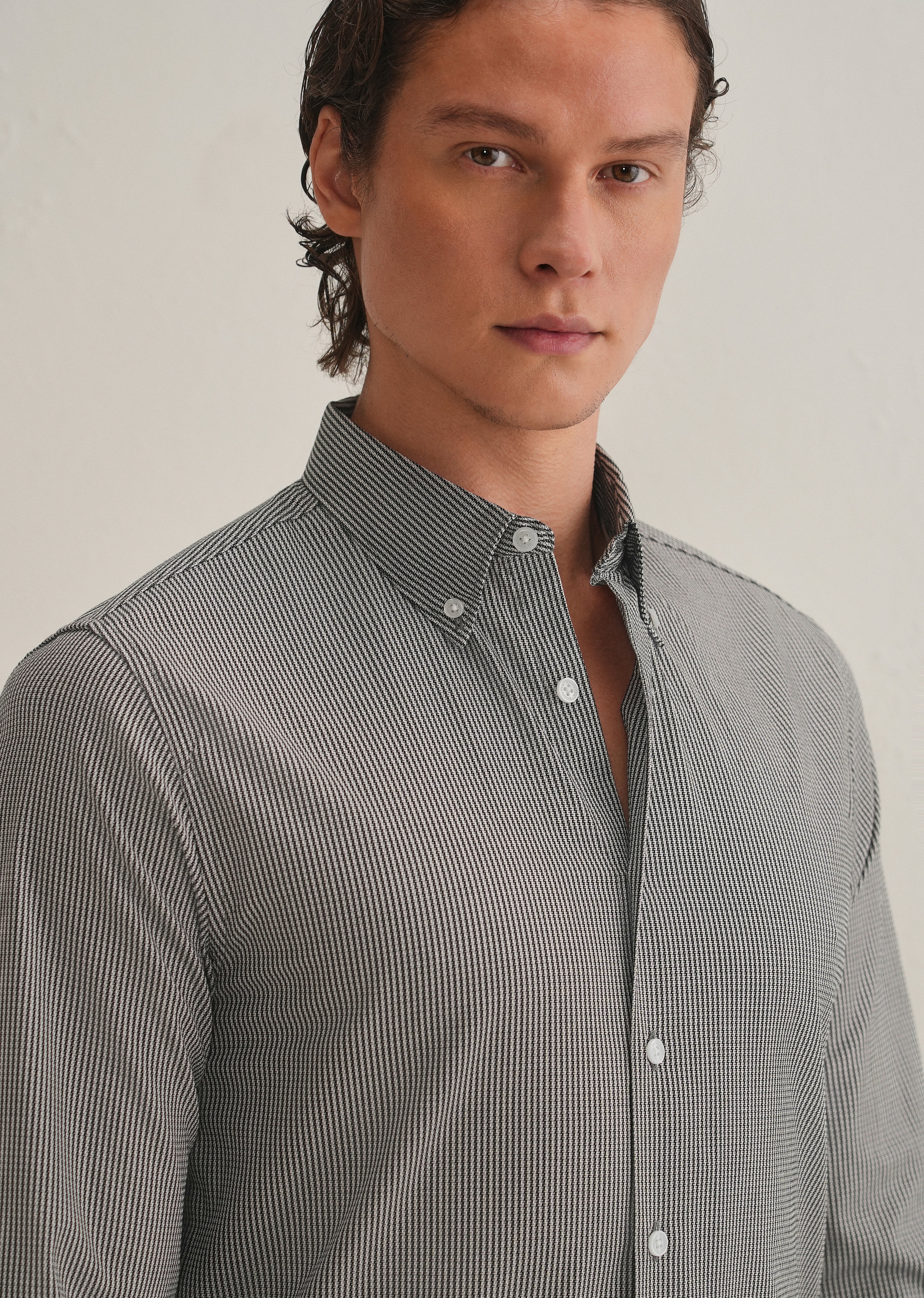 Black Houndstooth Dobby Cotton Shirt - Image 2