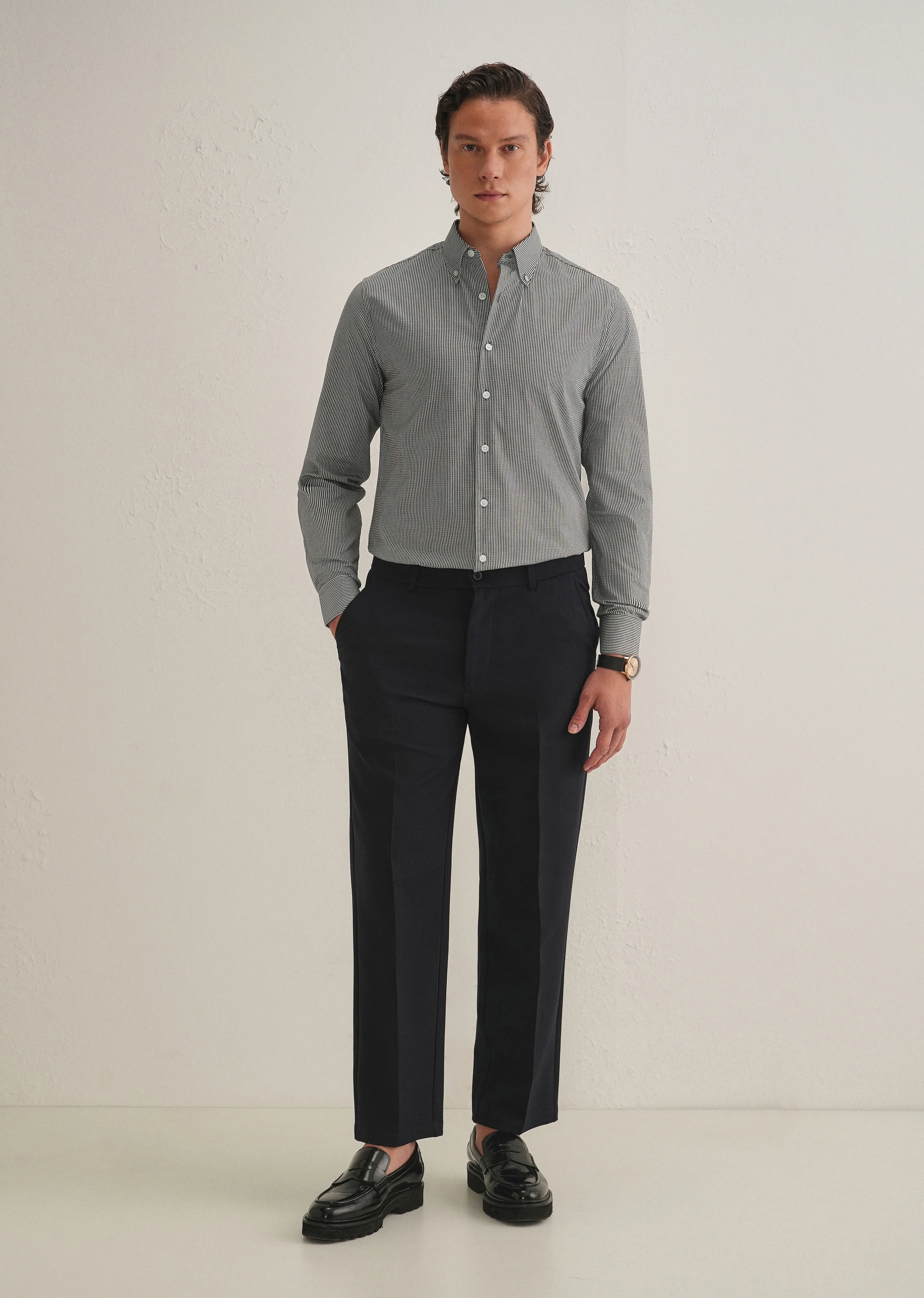Black Houndstooth Dobby Cotton Shirt - Image 6