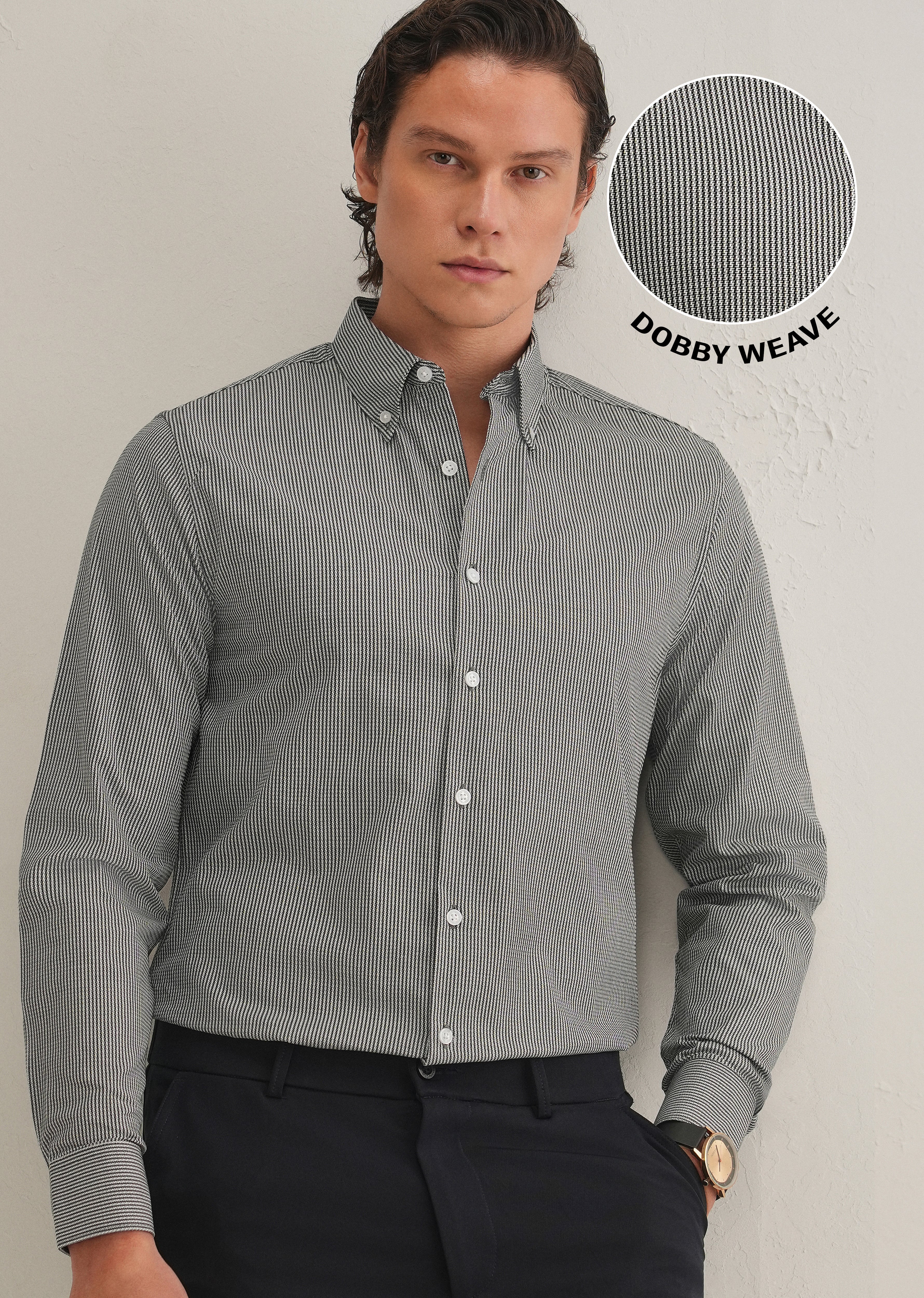 Black Houndstooth Dobby Cotton Shirt - Image 7